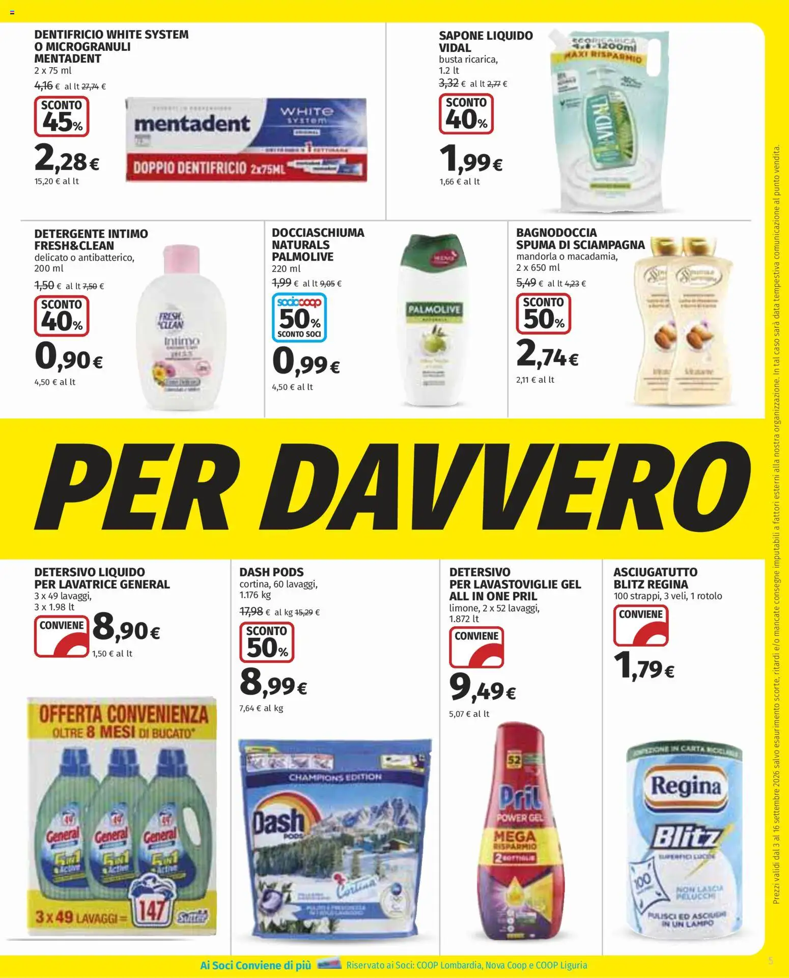 Volantino COOP del 03/09/2026 | Pagina: 5 | Prodotti: Detergente, Mandorla, Lavatrice, Lavastoviglie