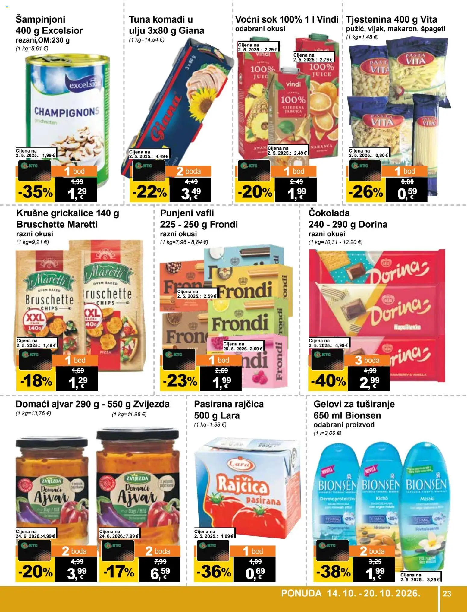 KTC katalog | vrijedi od 14.10.2026 | Stranica: 23 | Proizvodi: Čokolada, Sok, Napolitanke, Vafli