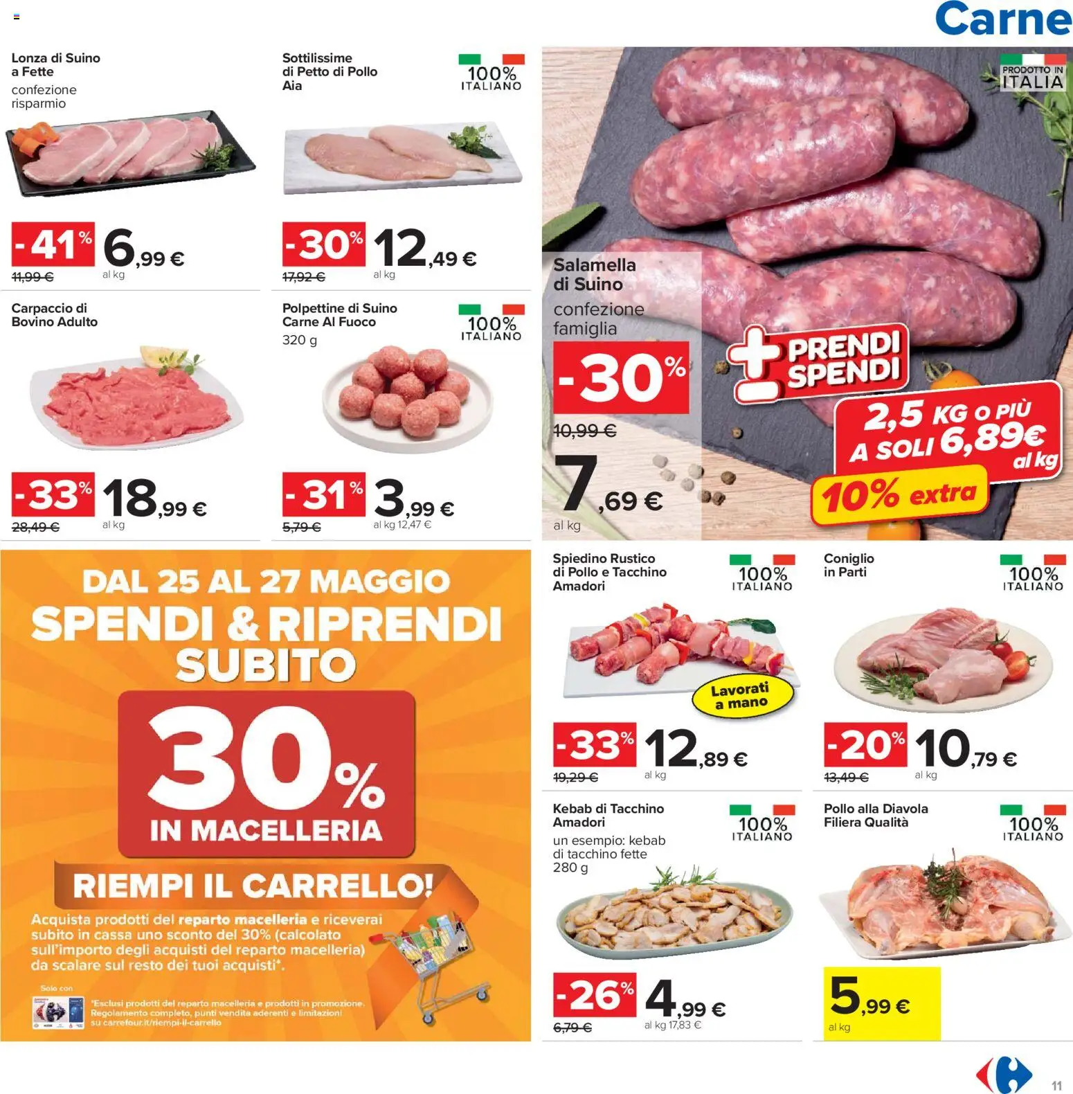 Volantino Carrefour del 19.05.2026 | Pagina: 11 | Prodotti: Petto di Pollo, Salamella, Tacchino, Carrello
