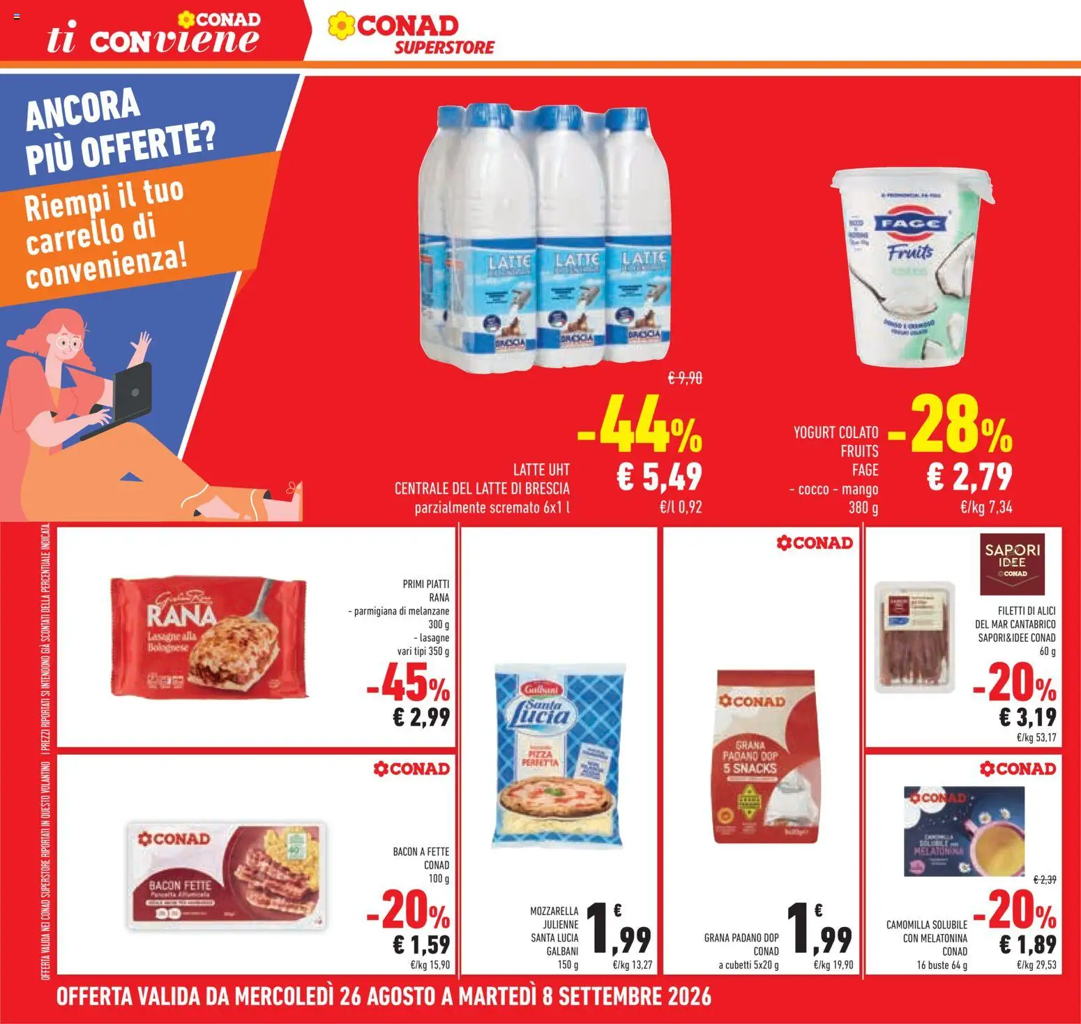 Volantino Conad del 26/08/2026 | Pagina: 30 | Prodotti: Pizza, Carrello, Cocco, Mozzarella julienne
