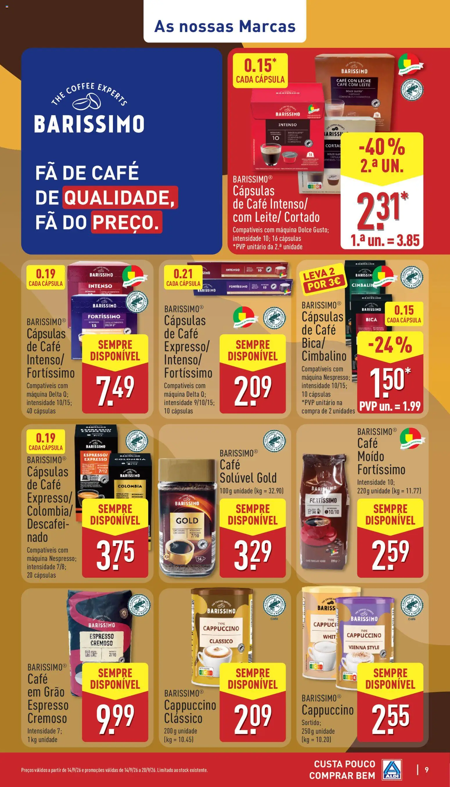Aldi folheto │ válido de 14/09/2026 | Página: 9 | Produtos: Cápsulas café, Cápsulas, Café moído, Cappuccino
