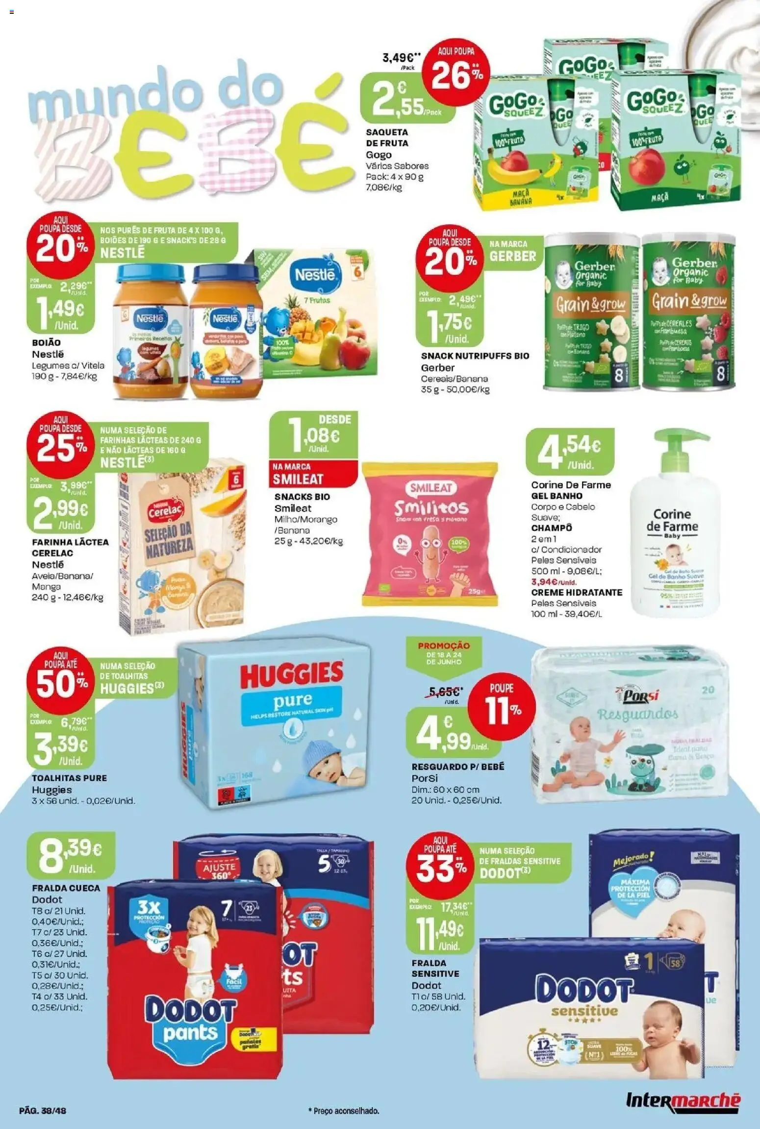 Intermarché - Isto é que são preços BAIXOS! │ válido de 18/06/2026 | Página: 38 | Produtos: Vitela, Farinha láctea, Condicionador, Gel de banho