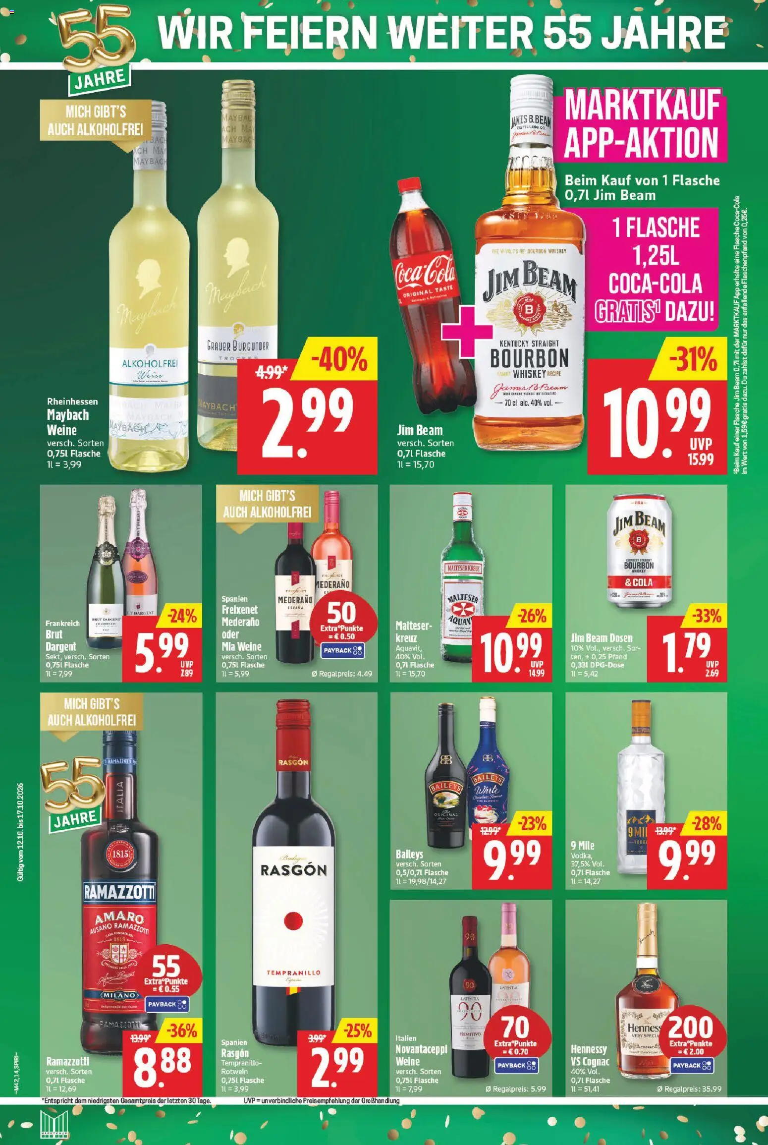 Marktkauf Prospekt – gültig ab 12.10.2026 | Seite: 14 | Produkte: Cola, Rotwein, Baileys, Bourbon