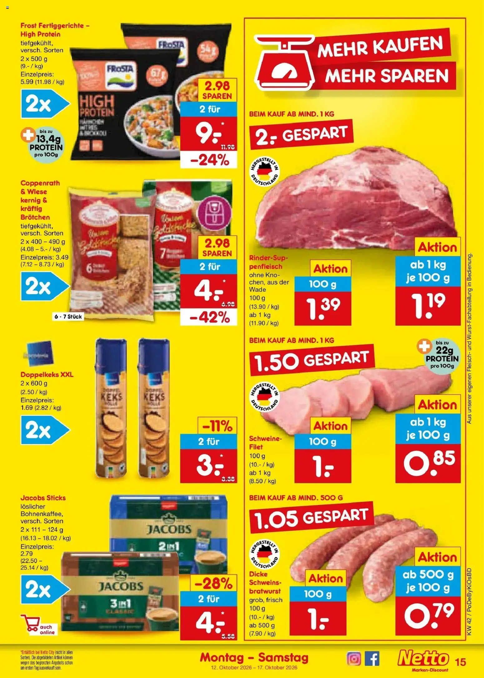 Netto Marken-Discount Prospekt Selb (ab 12.10.2026) » Angebote | Seite: 17 | Produkte: Bratwurst, Frosta, Fertiggerichte, Fleisch