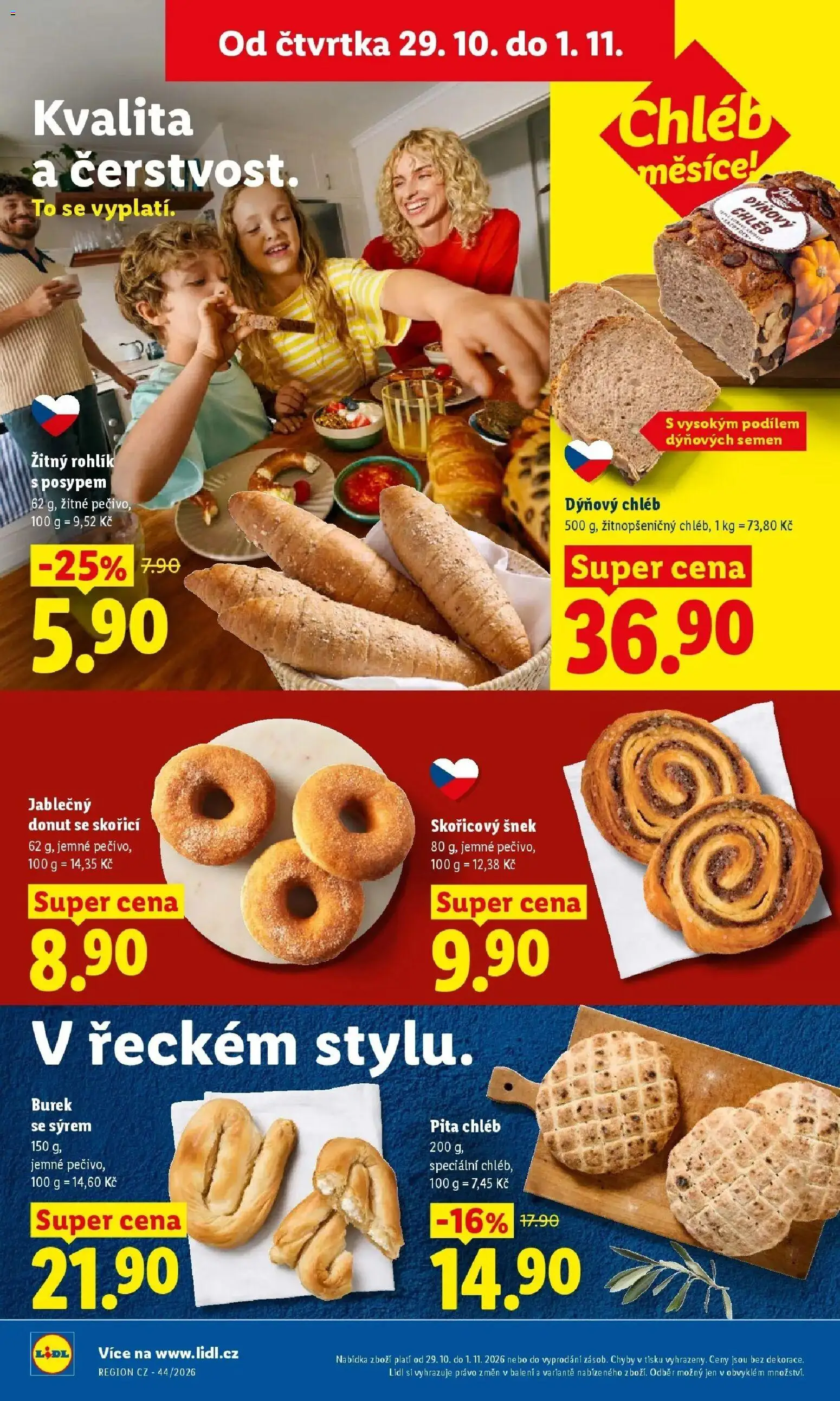 Lidl leták od 29.10.2026 - Nový akční leták | Strana: 22 | Produkty: Chléb, Žitný rohlík, Burek, Pita chléb