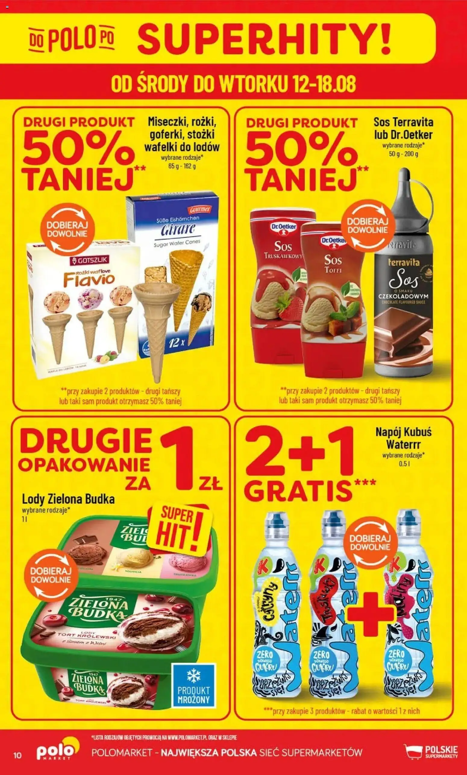 Nowa POLOmarket gazetka od jutra 12.08.2026 | Strona: 10 | Produkty: Kubuś, Wafelki, Wafle do lodów, Lody