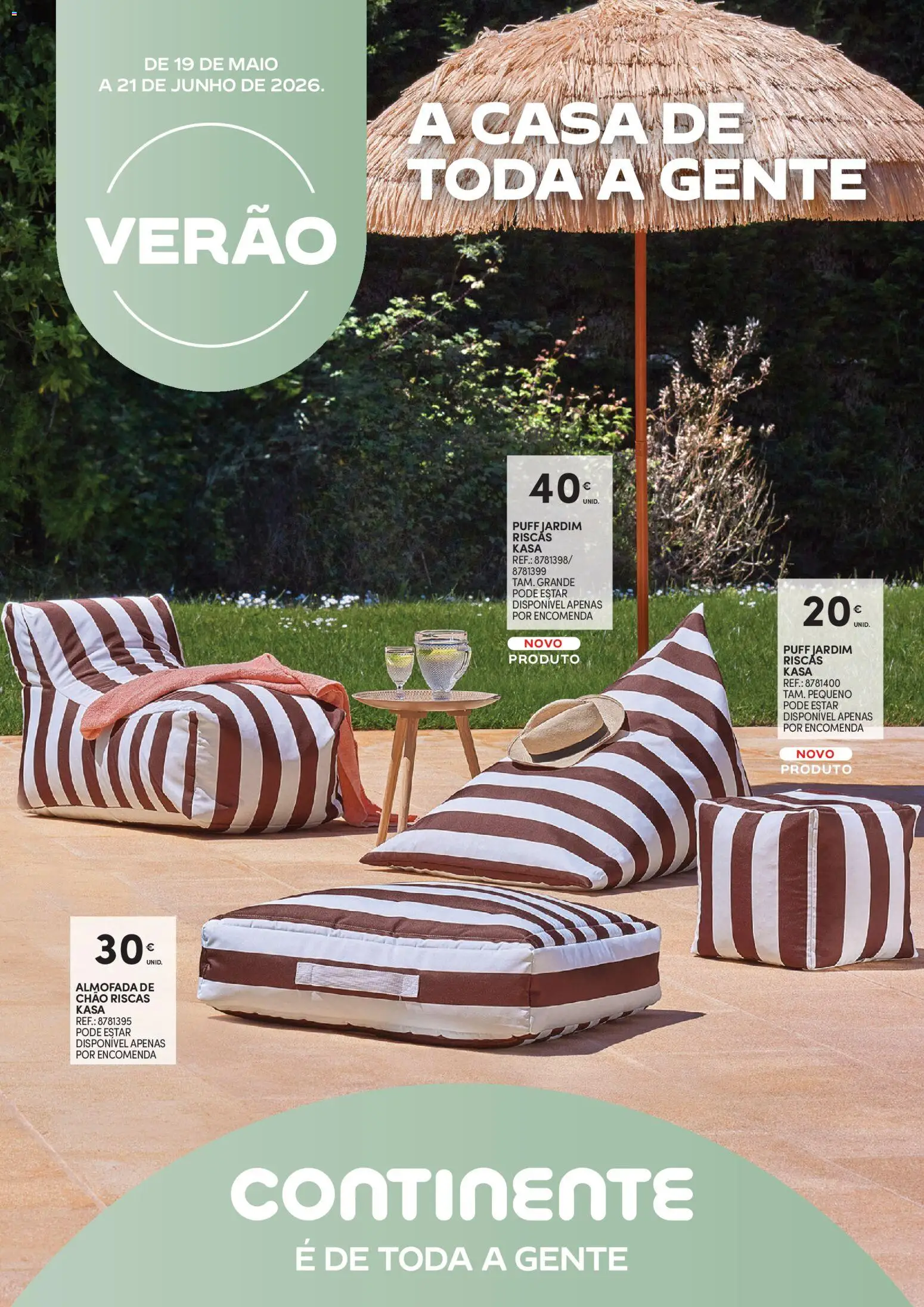 Continente Verão A casa de toda a gente │ válido de 19.05.2026 | Página: 1 | Produtos: Puff, Almofada