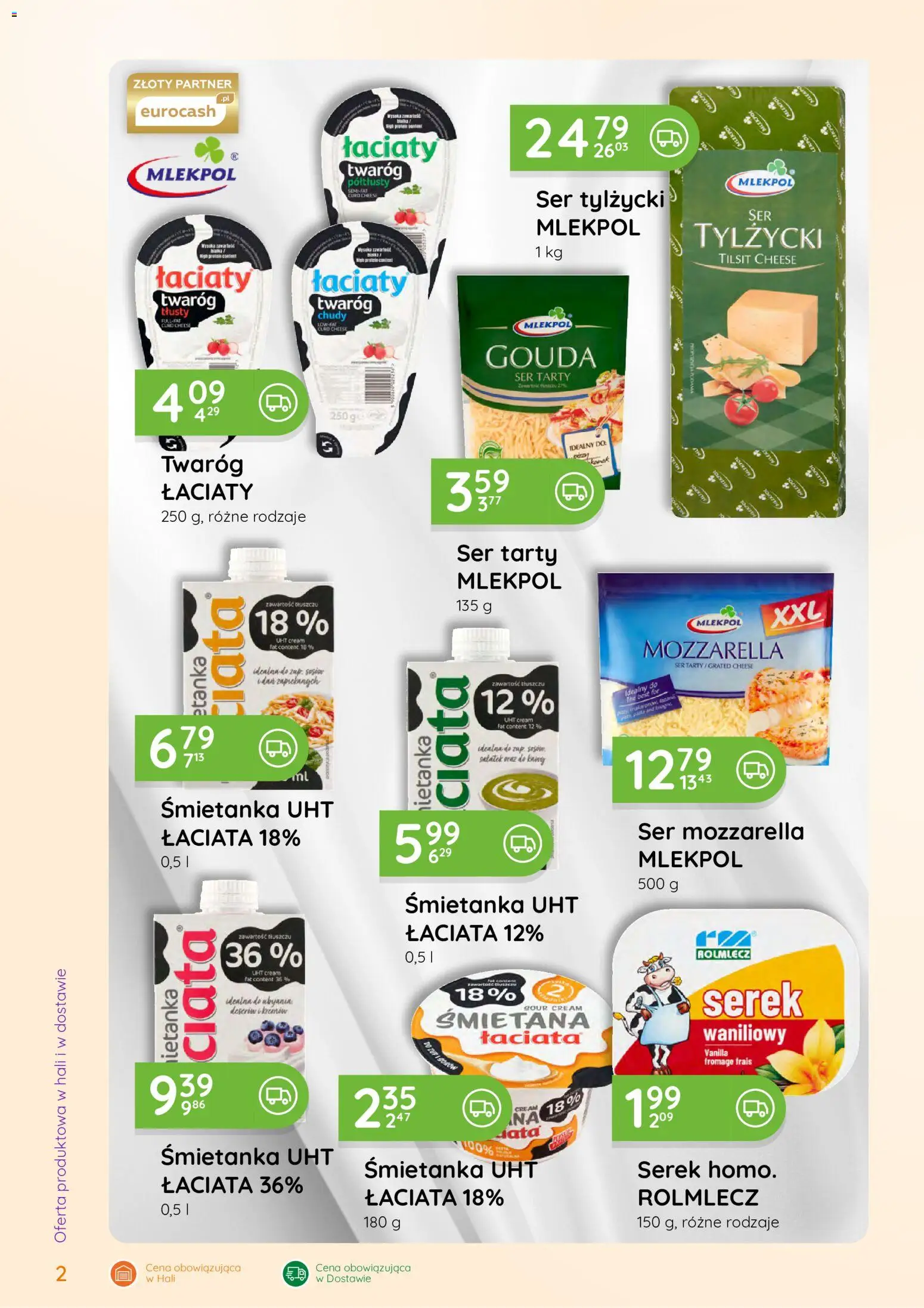 Eurocash gazetka - Oferta Handlowa od 01.06.2026 | Strona: 2 | Produkty: Twaróg tłusty, Twaróg półtłusty, Śmietana, Mozzarella