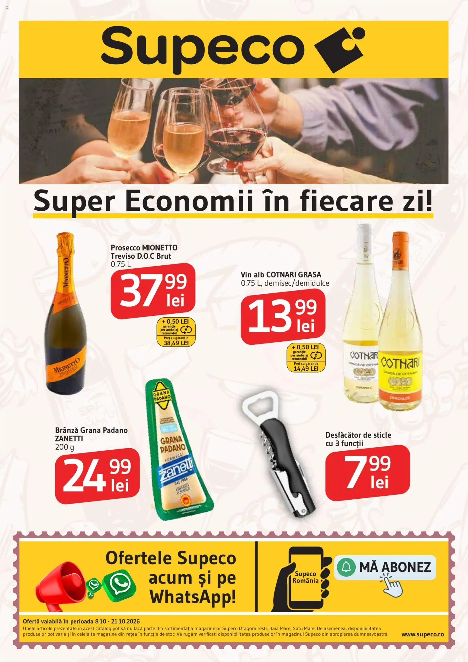 Noul catalog Supeco – valabil de la 08.10.2026 | Pagină: 1 | Produse: Vin alb, Prosecco, Brânză, Vin