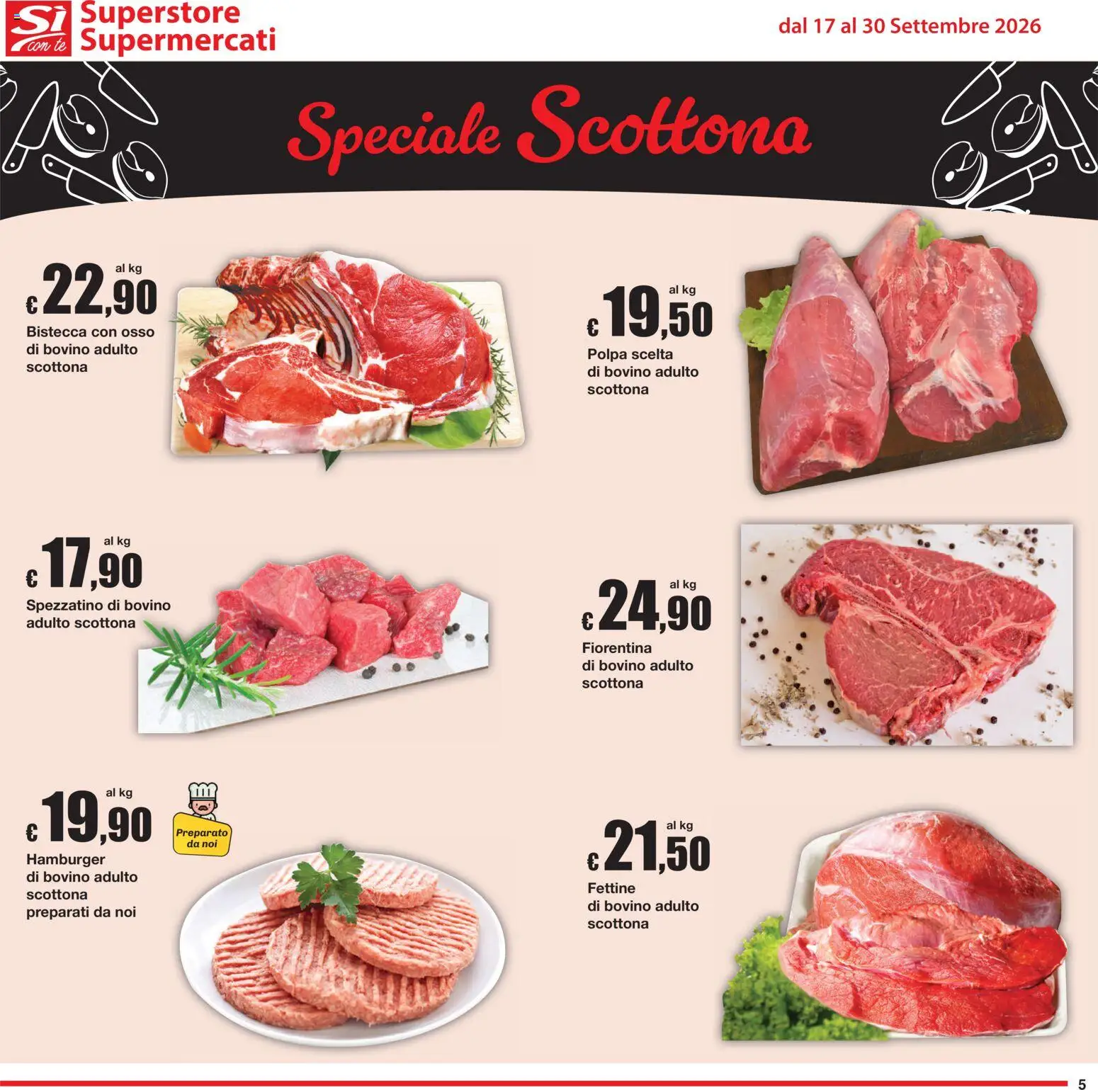 Volantino Sì con Te del 17/09/2026 | Pagina: 5 | Prodotti: Bovino, Tè, Hamburger, Bistecca