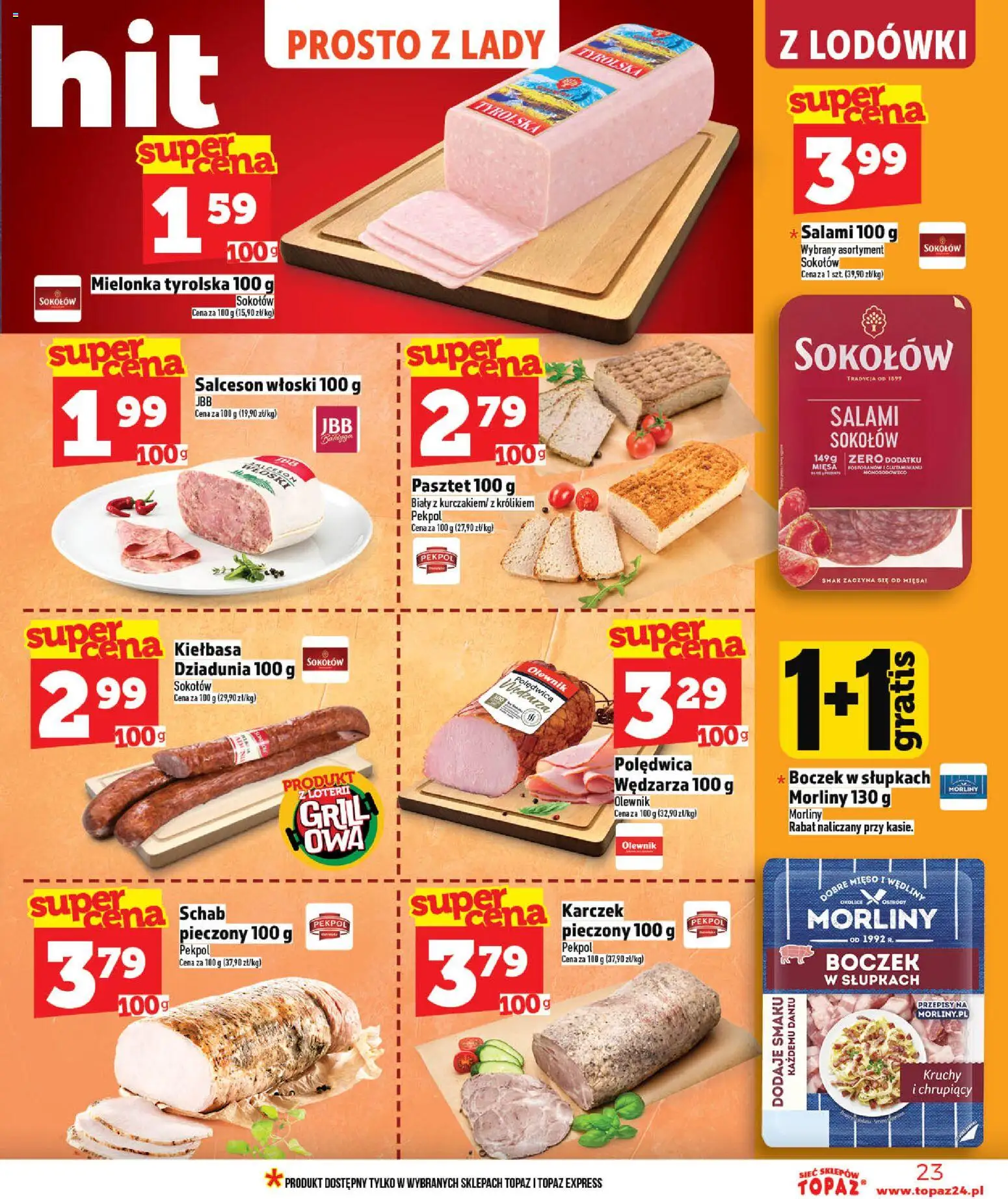 Topaz gazetka - MAZ od 14.05.2026 | Strona: 23 | Produkty: Kiełbasa, Grill, Boczek, Wędliny