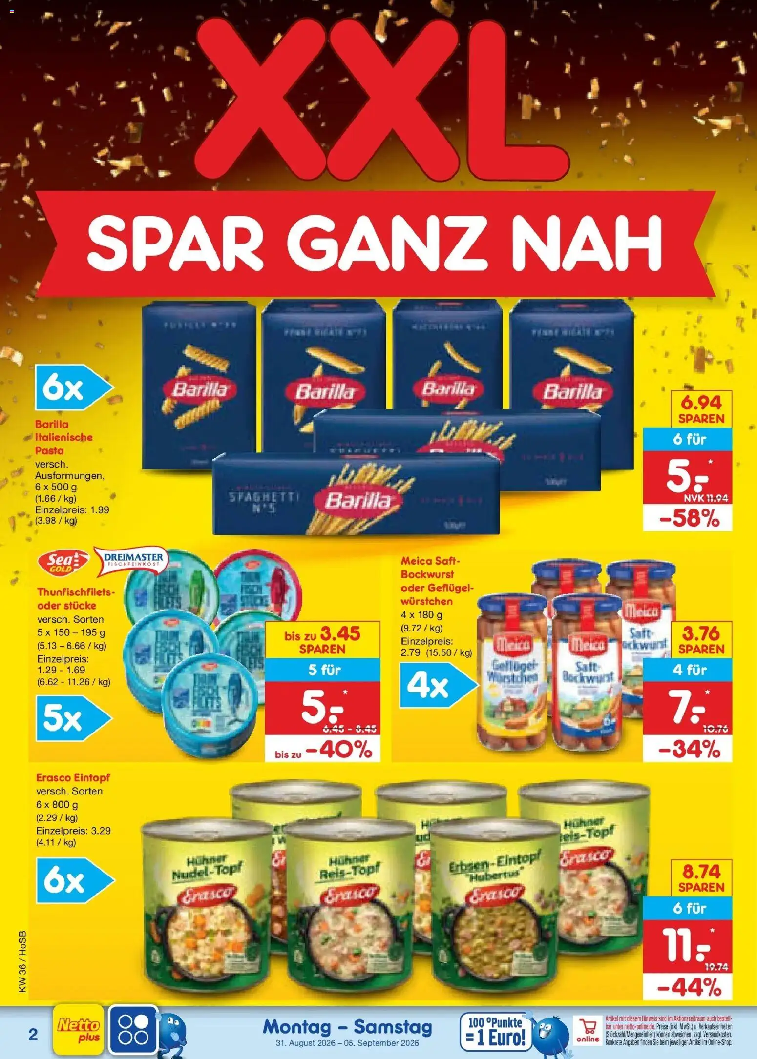 Netto Marken-Discount Prospekt Hannover (ab 31.08.2026) » Angebote | Seite: 4 | Produkte: Spaghetti, Pasta, Saft, Erasco