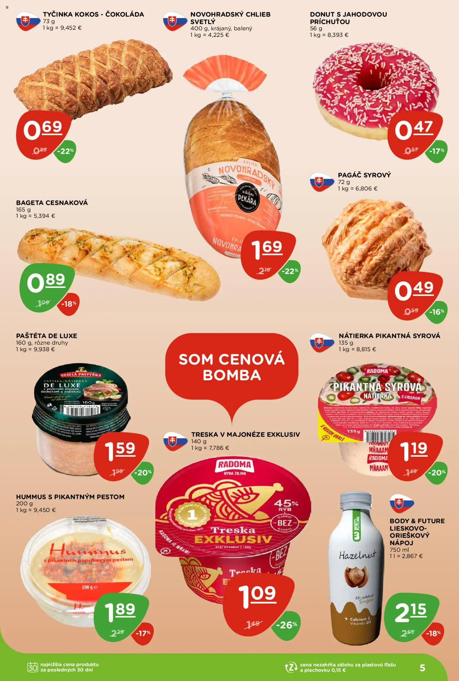 Nové Terno akcie – leták je platný od 22.10.2026 | Strana: 5 | Produkty: Bageta, Čokoláda, Ryba, Paštéta