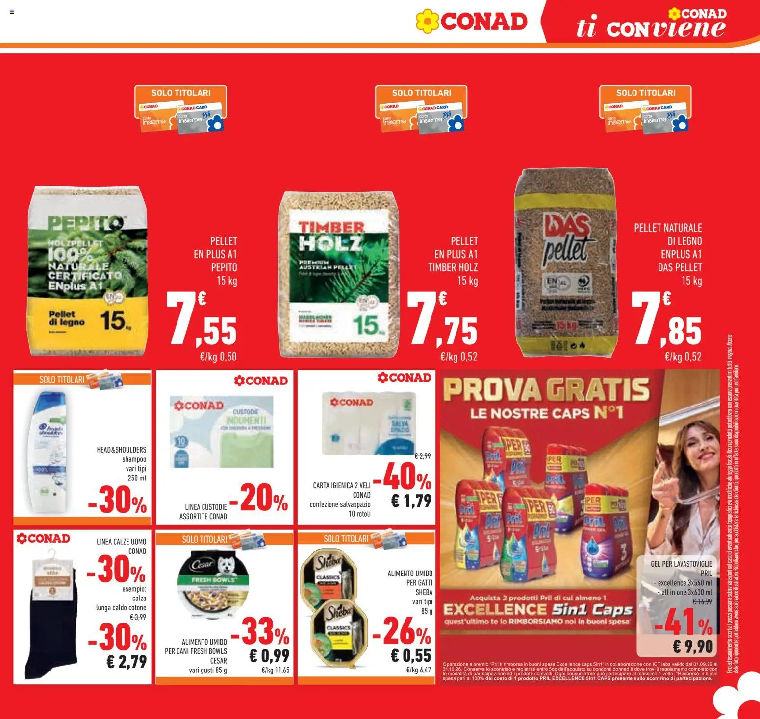 Volantino Conad del 07/10/2026 | Pagina: 35 | Prodotti: Shampoo, Pellet di legno, Gel per lavastoviglie, Lavastoviglie