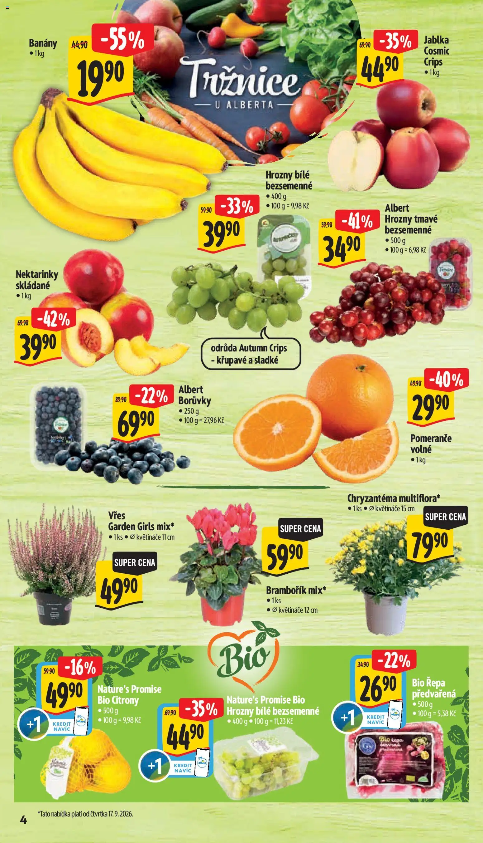 Albert leták - Supermarket -  	Frenštát pod Radhoštěm od 16.09.2026 | Strana: 16 | Produkty: Bio citrony, Banány, Řepa, Hrozny