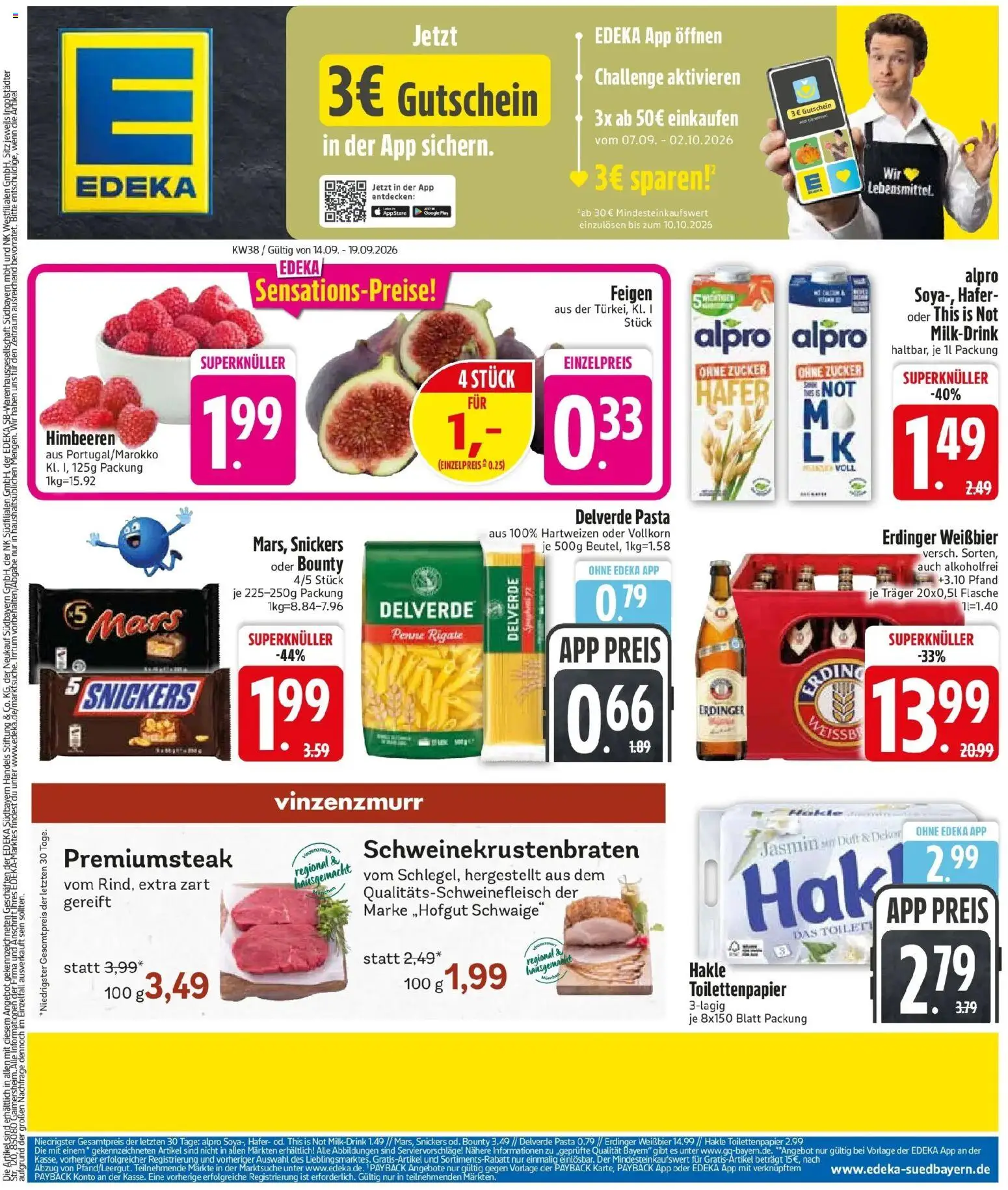 Edeka Prospekt Haar (ab 14.09.2026) » Angebote Online | Seite: 3 | Produkte: Himbeeren, Weißbier, Snickers, Toilettenpapier
