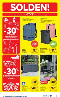 Rugzak New York, 40 x 30 x 20 cm. Binnenzak voor schoenen en achterzak voor laptop. - Voorbeeld van een folder van Carrefour, geldig van 01/07/2026 | Pagina: 43 | Producten: Schoenen, Laptop, Stoel, Box