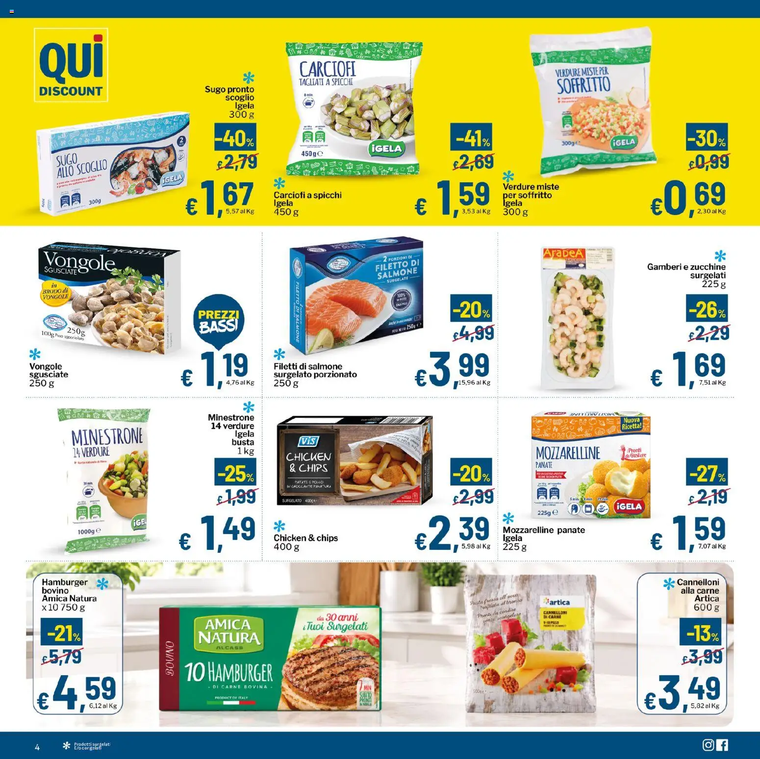 Volantino Qui Discount del 20/10/2026 | Pagina: 4 | Prodotti: Bovino, Minestrone, Pollo, Gamberi