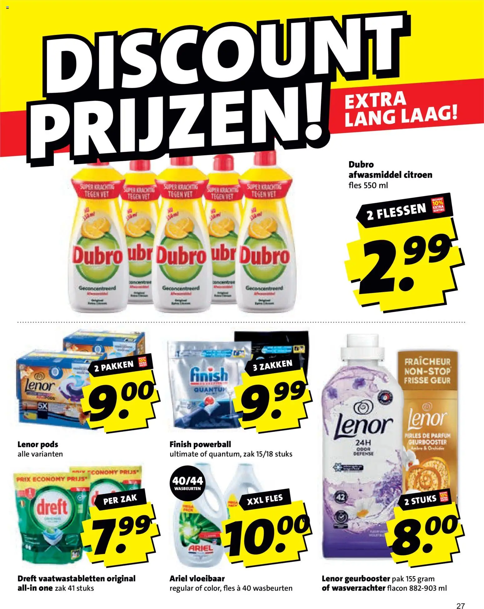 {H1} | Pagina: 27 | Producten: Wasverzachter, Fles, Zak, Vaatwastabletten
