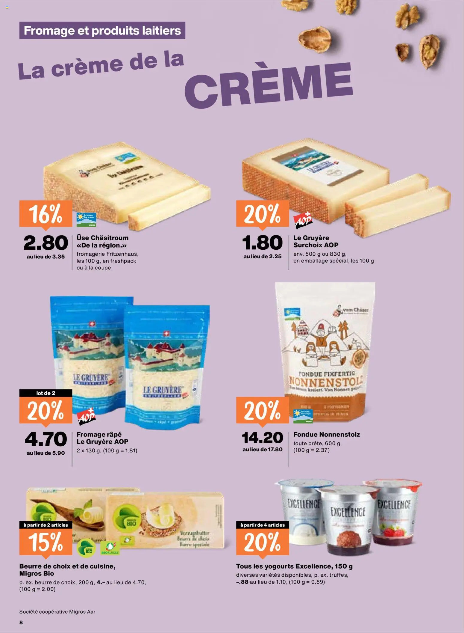 Migros aktionen FR – gültig ab 22.10.2026 | Seite: 8 | Produkte: Butter, Fondue, Creme