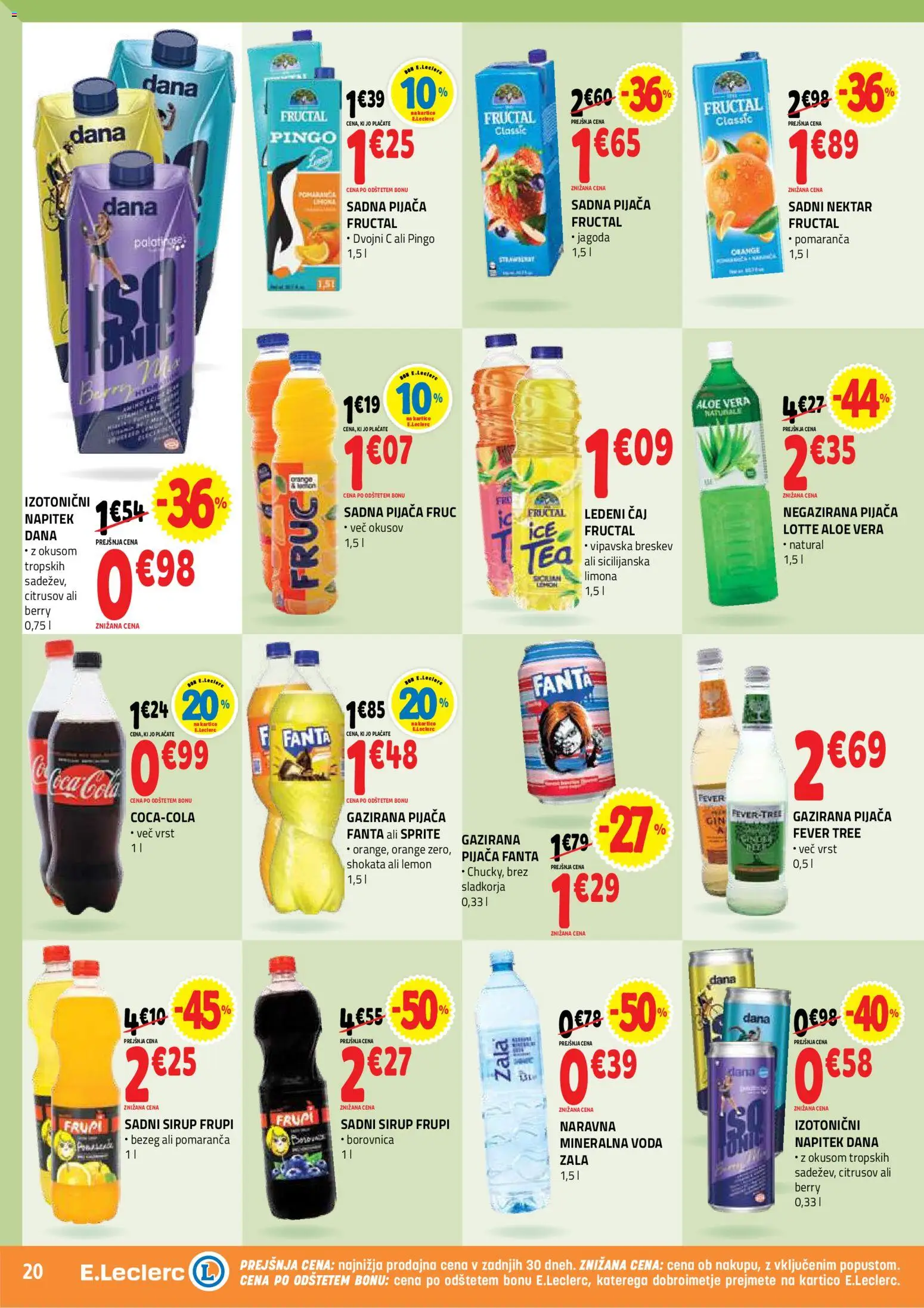 Novi E.leclerc katalog ponudbe – veljaven od 22.07.2026 | Stran: 20 | Izdelki: Ledeni čaj, Voda, Limona, Breskev