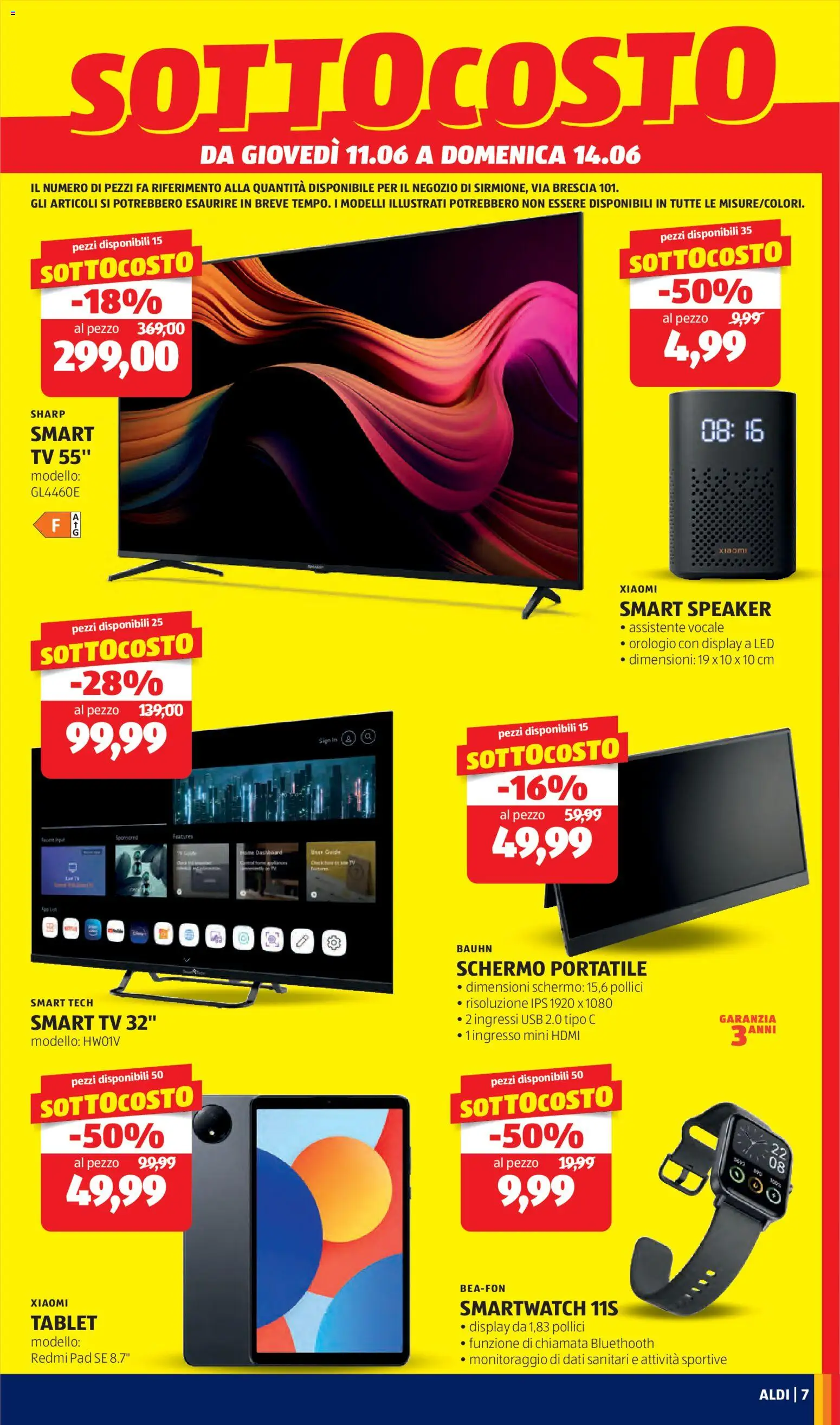Volantino Aldi del 11.06.2026 | Pagina: 7 | Prodotti: Xiaomi, Monitor, Orologio, Speaker
