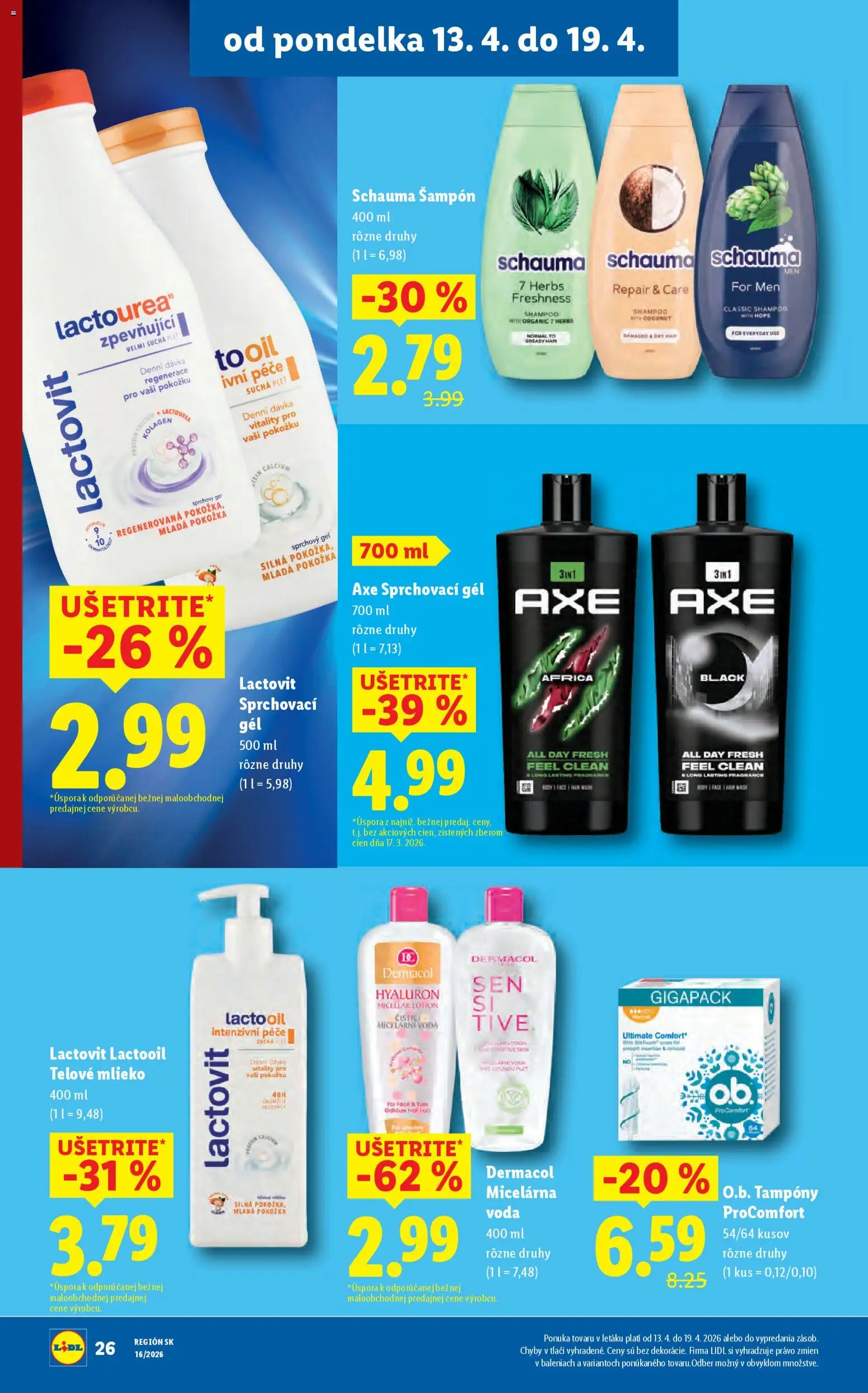 Nové Lidl akcie – leták je platný od 13.04.2026 | Strana: 28 | Produkty: Mlieko, Šampón, Telové mlieko, Sprchový gél