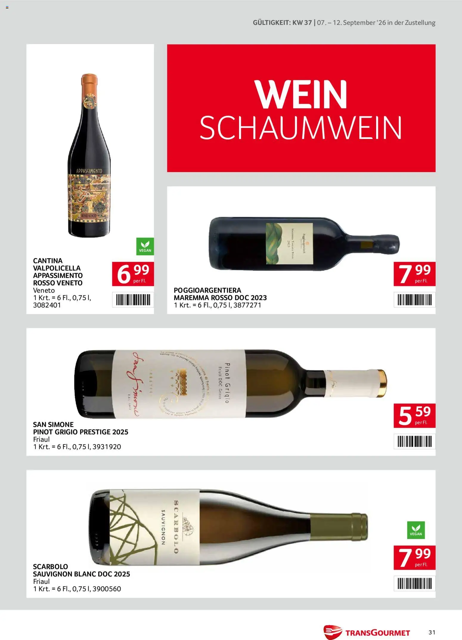 Transgourmet Zustellaktion - Broschüre gültig ab 07.09.2026 | Seite: 31 | Produkte: Wein