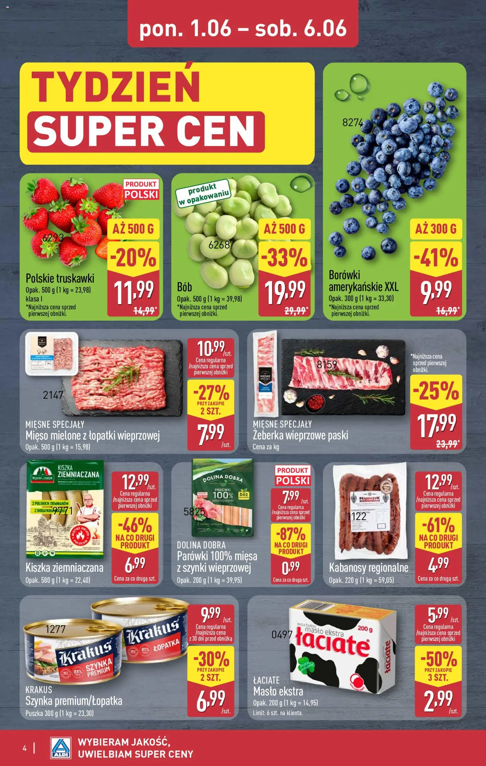 Aldi gazetka - Oferta weekendowa od 04.06.2026 | Strona: 4 | Produkty: Kiszka ziemniaczana, Parówki, Szynka, Masło
