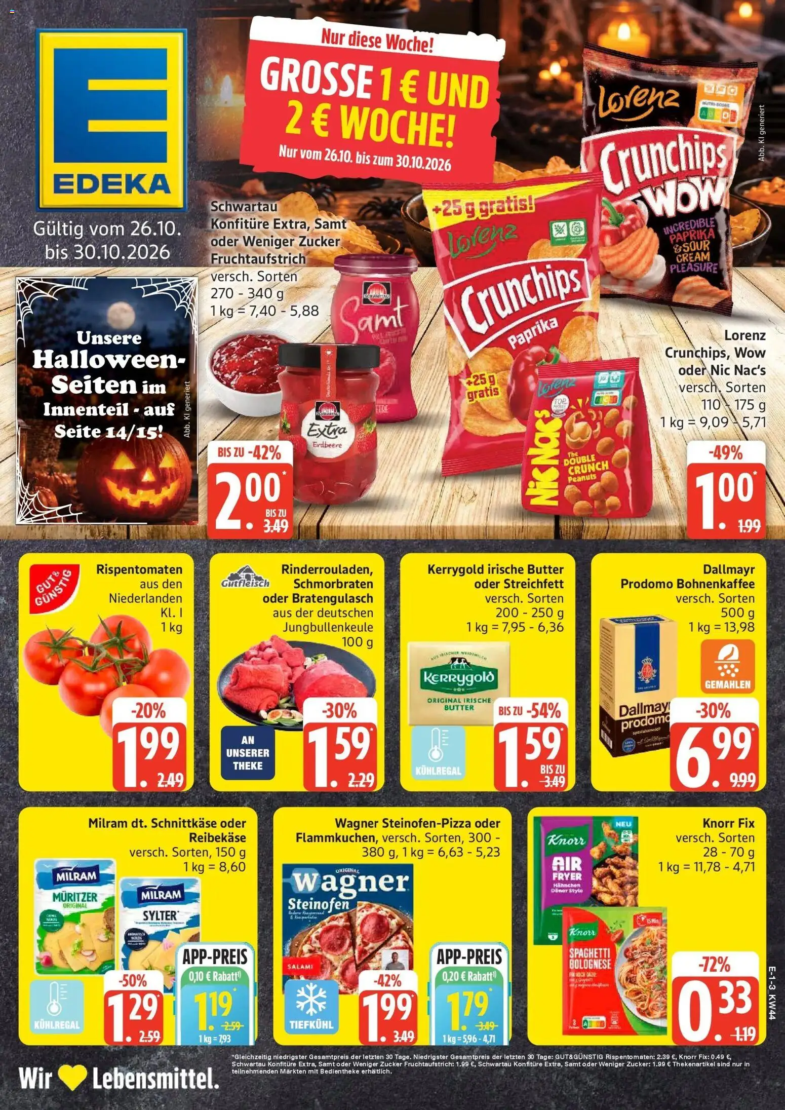 Edeka Prospekt Bad Schwartau (ab 26.10.2026) » Angebote Online | Seite: 1 | Produkte: Spaghetti, Dallmayr, Paprika, Milram