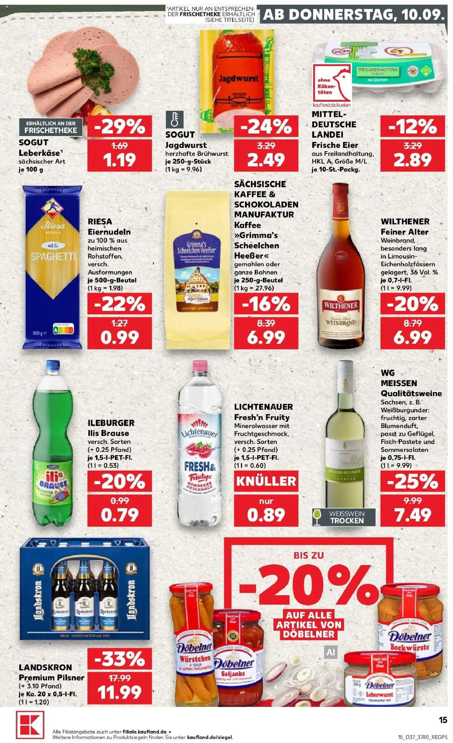 Prospekt Kaufland ab 10.09.2026 » Angebote Online zum Blättern | Seite: 15 | Produkte: Wilthener, Eier, Spaghetti, Mineralwasser