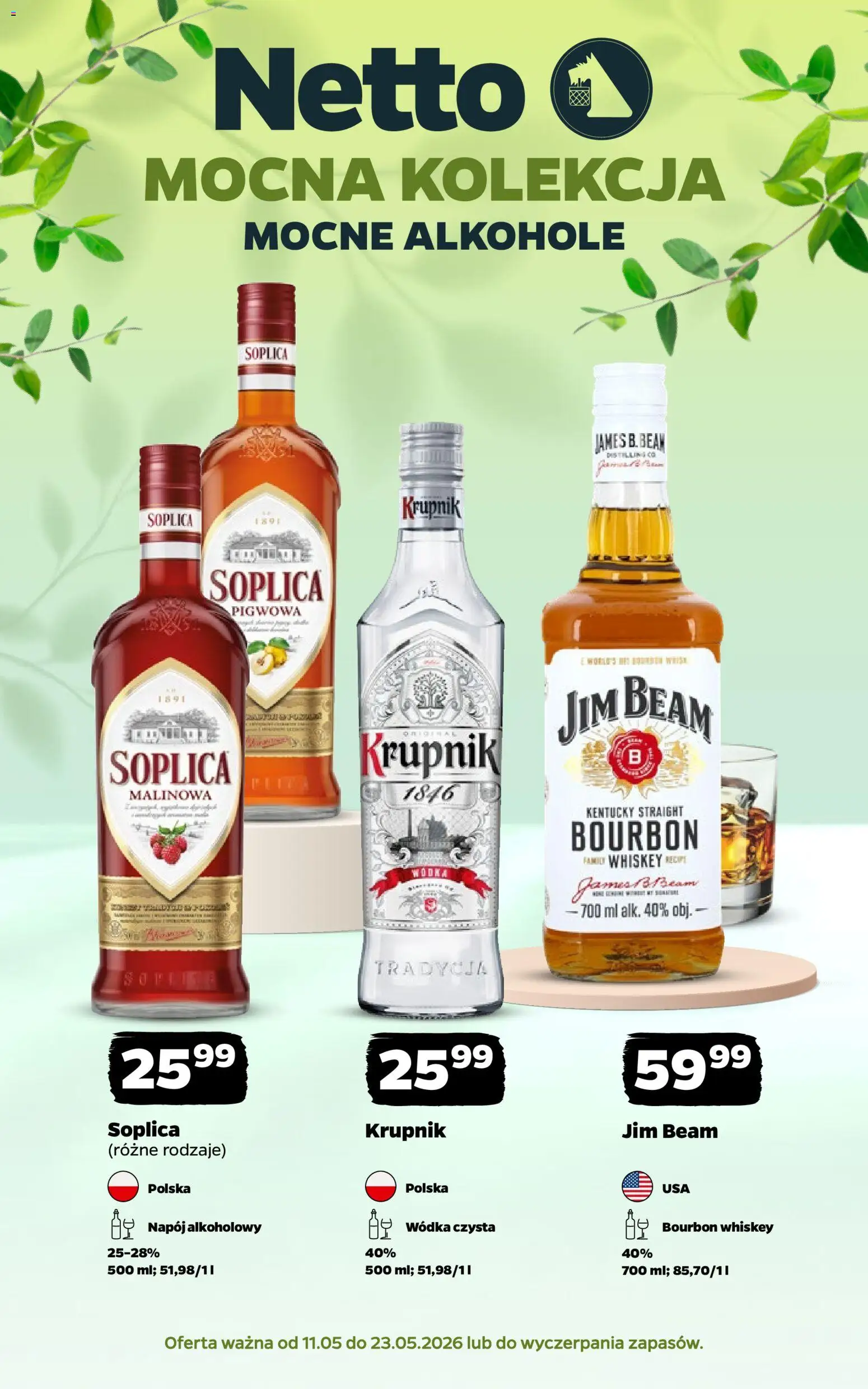Netto gazetka - Alkohole mocne od 11.05.2026 | Strona: 1 | Produkty: Bourbon, Jim Beam, Wódka