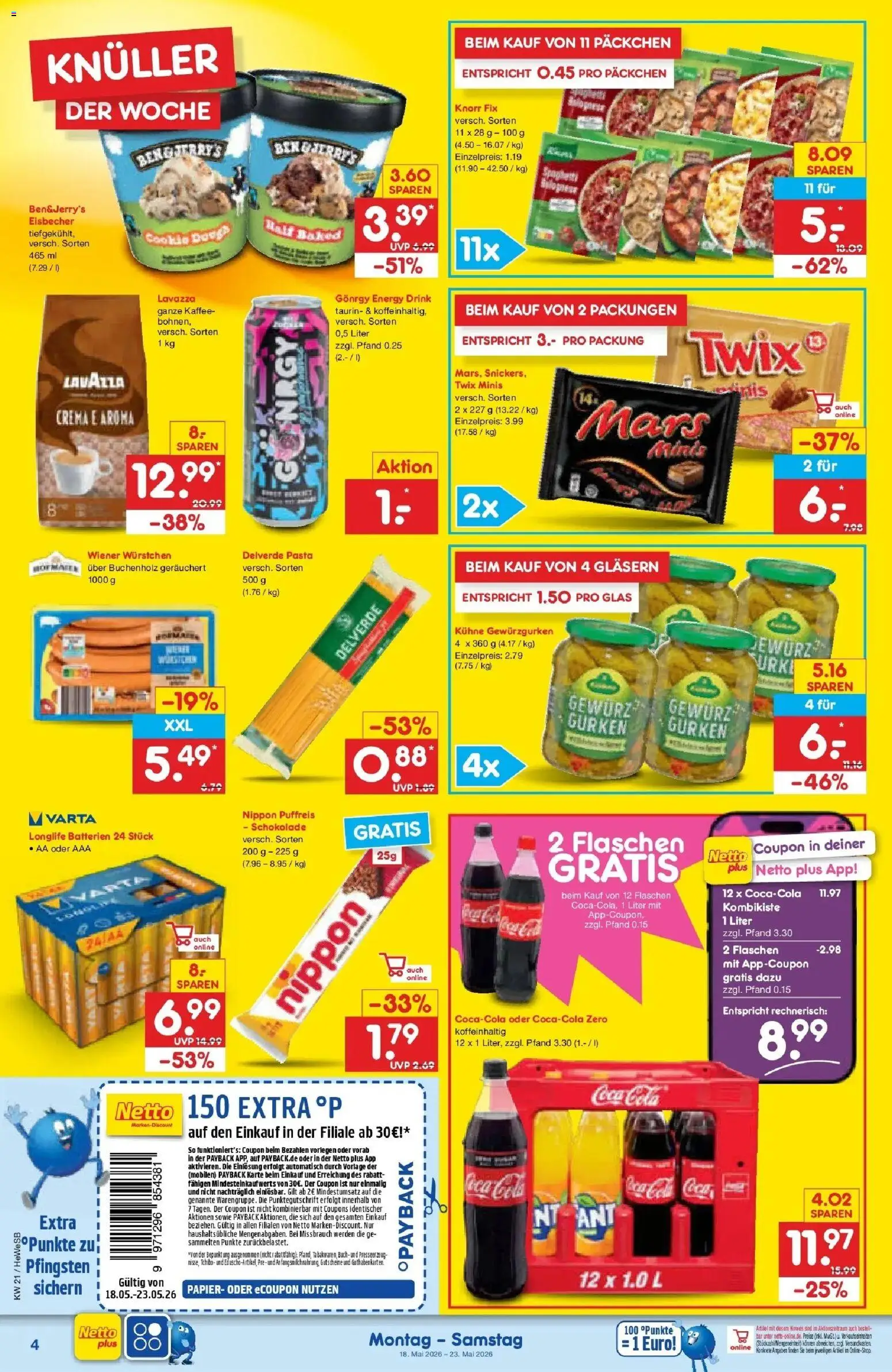 Netto Marken-Discount Prospekt Hamburg	 – gültig ab 18.05.2026 | Seite: 4 | Produkte: Coca cola, Cola, Schokolade, Pasta