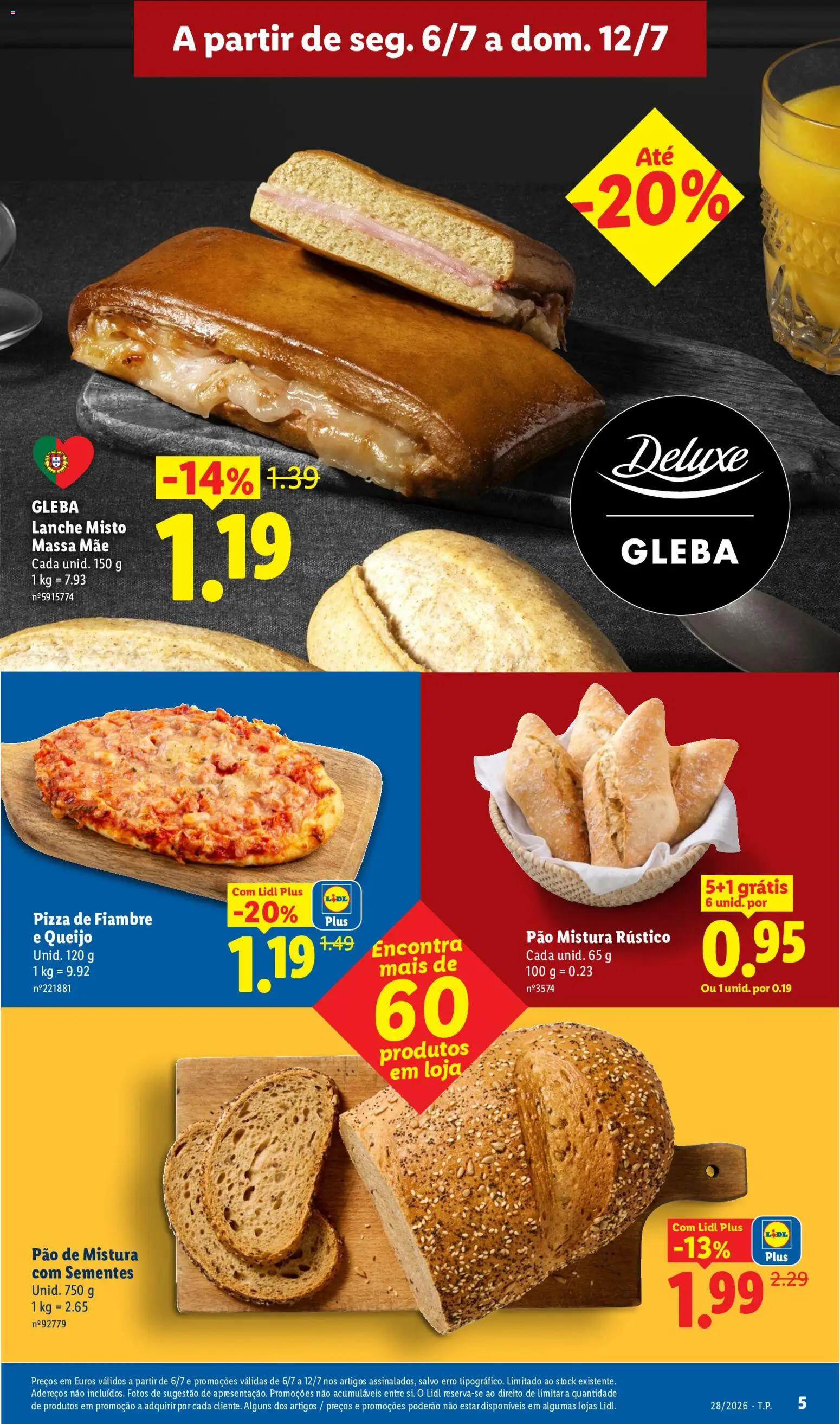 Lidl folheto │ válido de 06/07/2026 | Página: 5 | Produtos: Queijo, Pão, Pizza, Massa