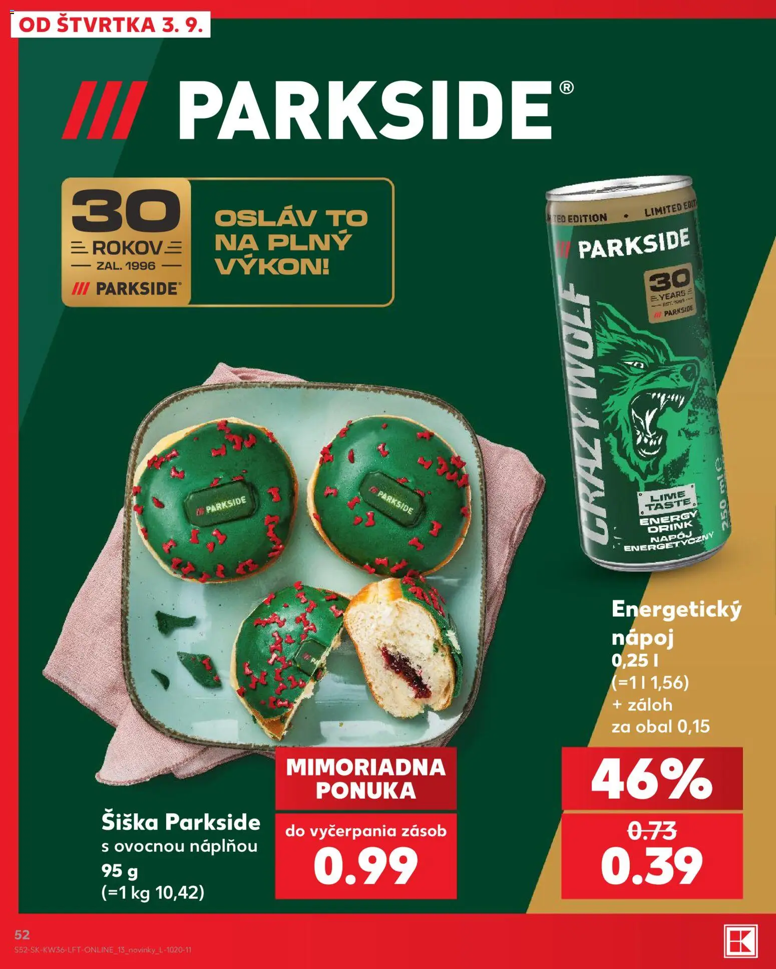 Nové Kaufland akcie – leták je platný od 03.09.2026 | Strana: 52 | Produkty: Parkside, Šiška, Energetický nápoj