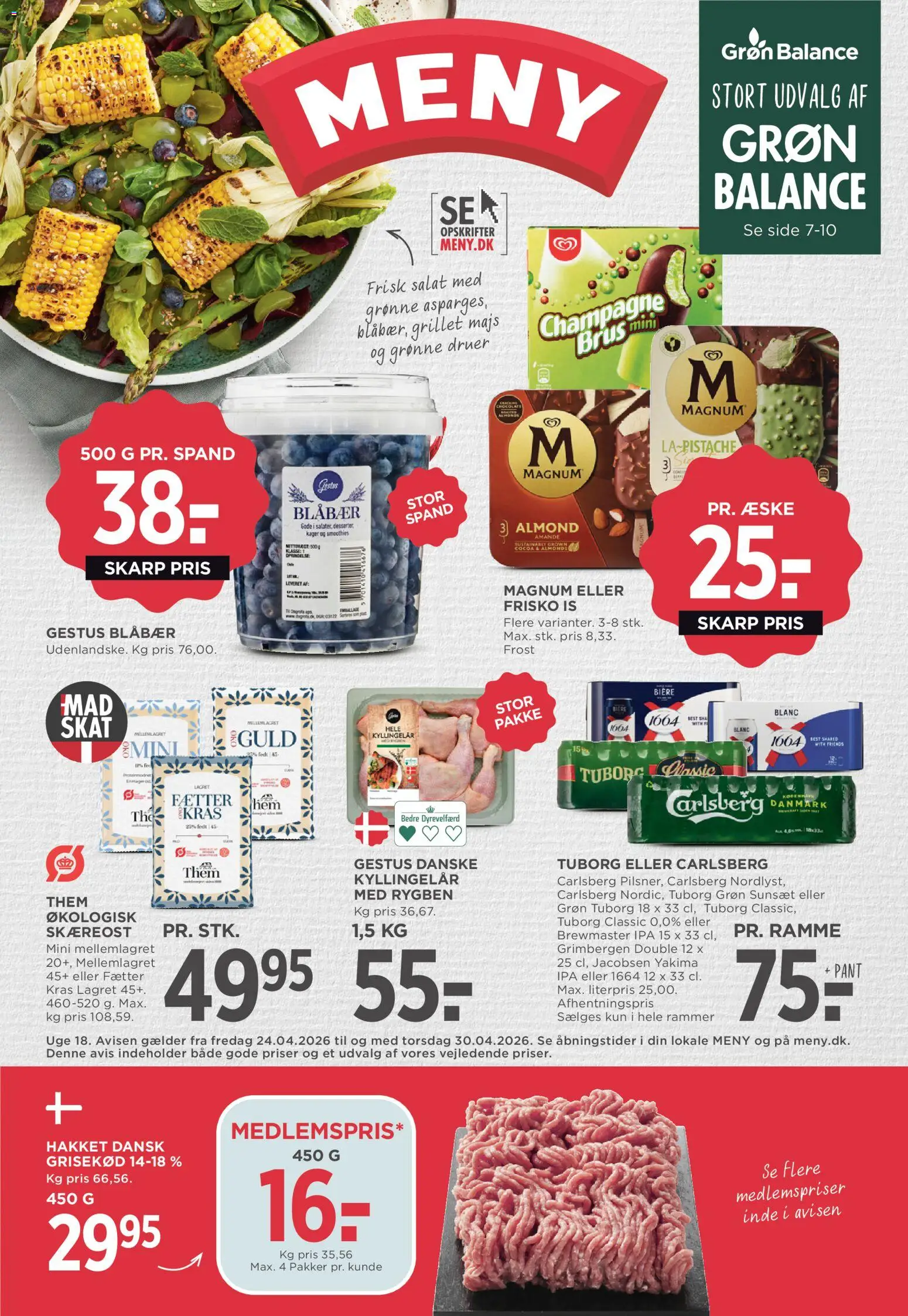 Meny tilbudsavis – gyldig fra 24.04.2026 | Side: 1 | Produkter: Rammer, Blåbær, Salat, Is