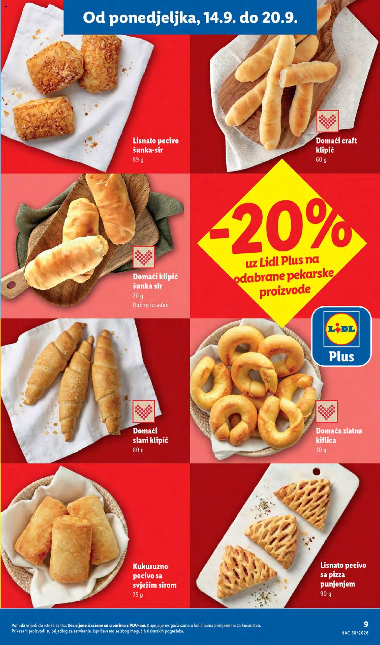 Lidl katalog | vrijedi od 14.09.2026 | Stranica: 9 | Proizvodi: Sir, Šunka, Pizza, Pecivo