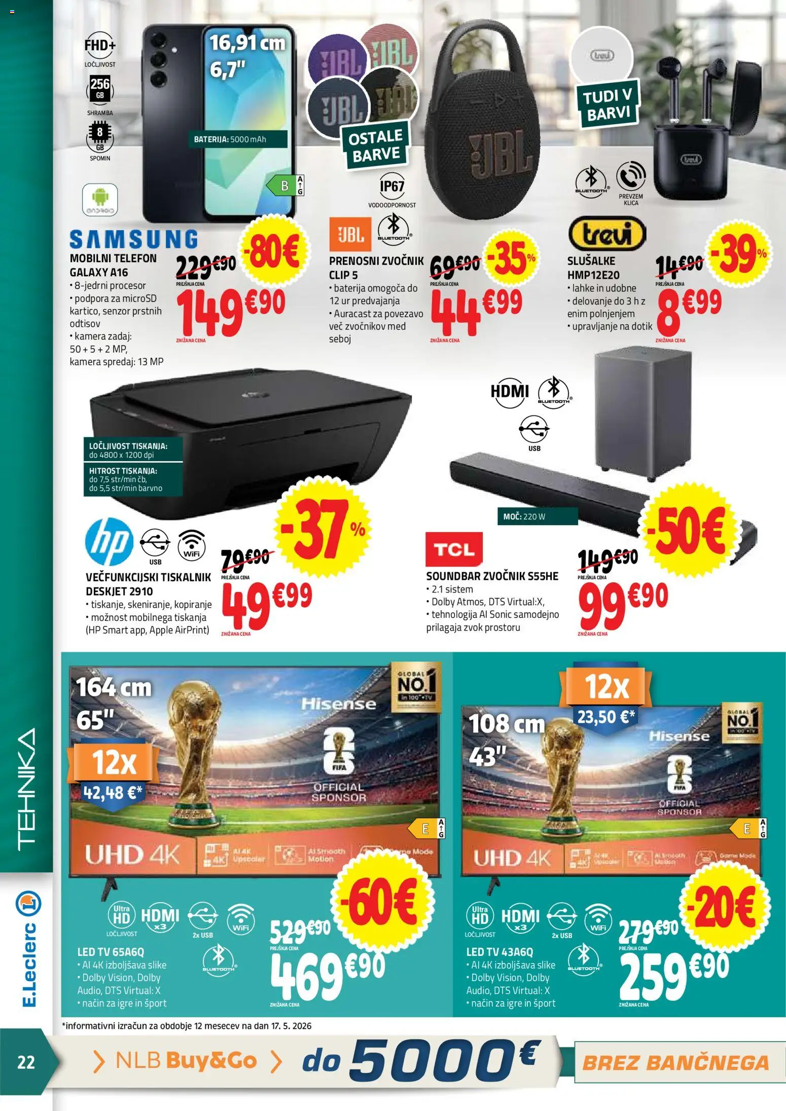 Novi E.leclerc katalog ponudbe – veljaven od 01.07.2026 | Stran: 22 | Izdelki: Telefon, Tv, Kamera, Led tv