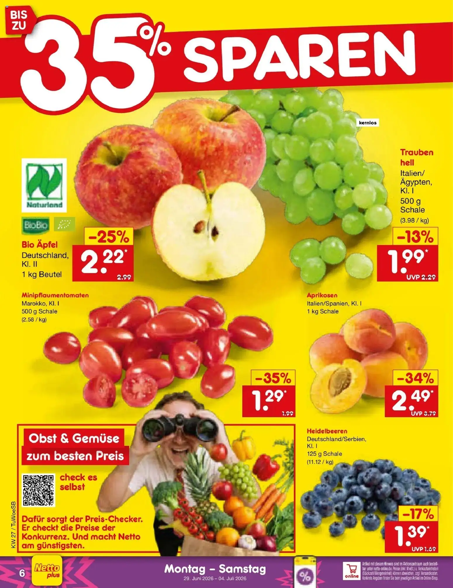Netto Marken-Discount Prospekt Gemmingen – gültig ab 29.06.2026 | Seite: 8 | Produkte: Trauben, Äpfel, Heidelbeeren, Gemüse