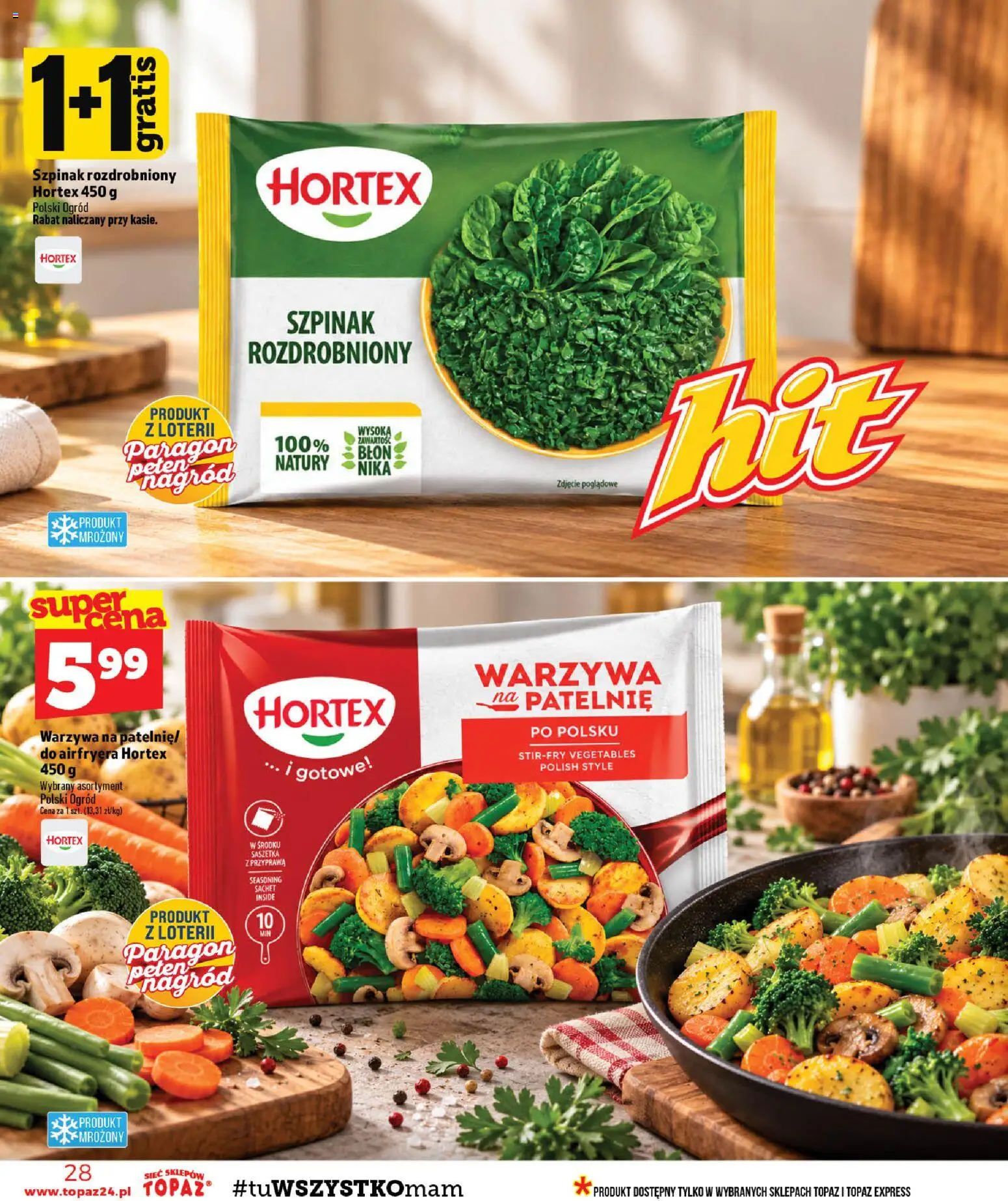 Topaz gazetka od 08.10.2026 | Strona: 28 | Produkty: Szpinak, Patelnie, Warzywa