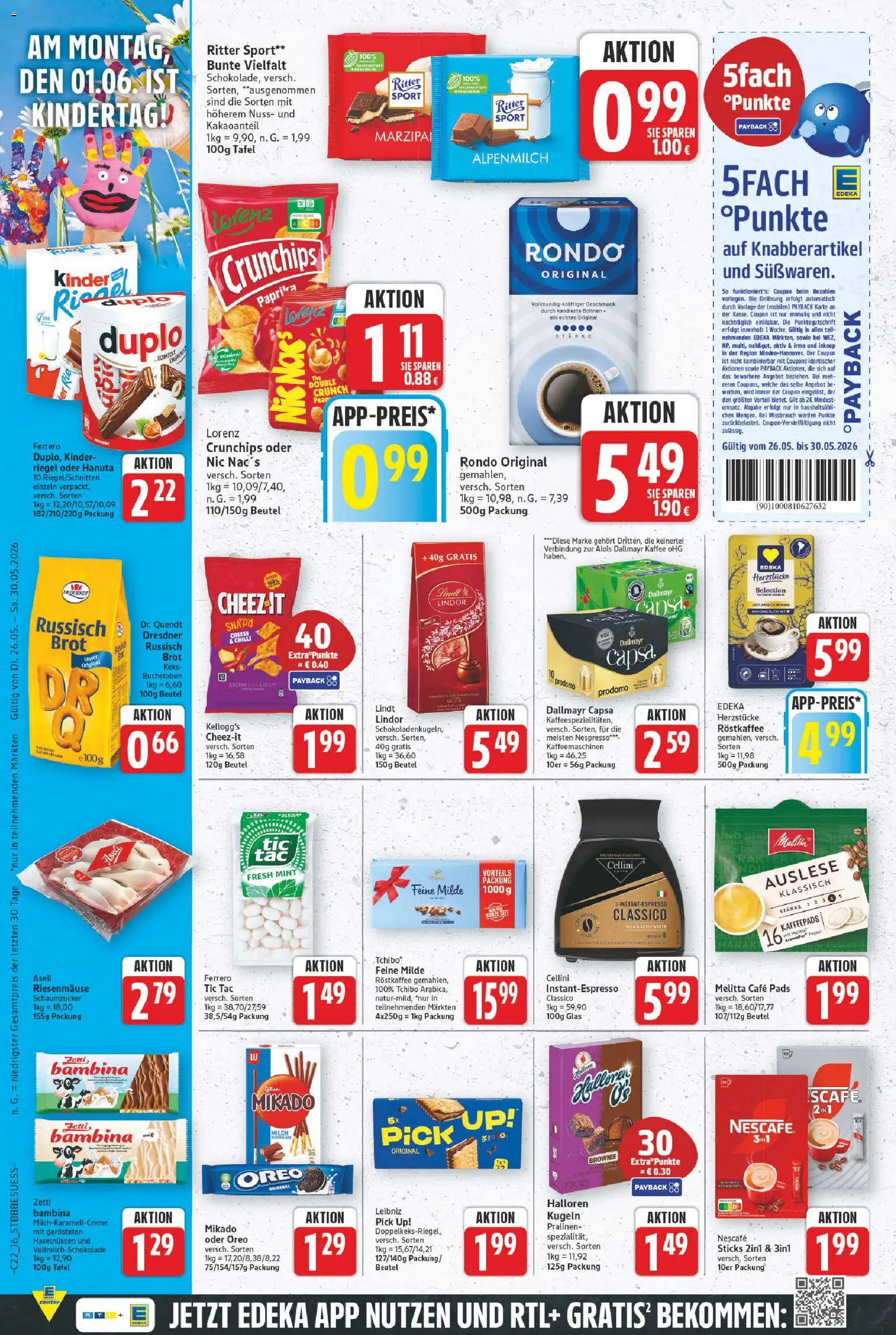 E center Prospekt – gültig ab 26.05.2026 | Seite: 14 | Produkte: Milch, Ritter sport, Kinder riegel, Paprika