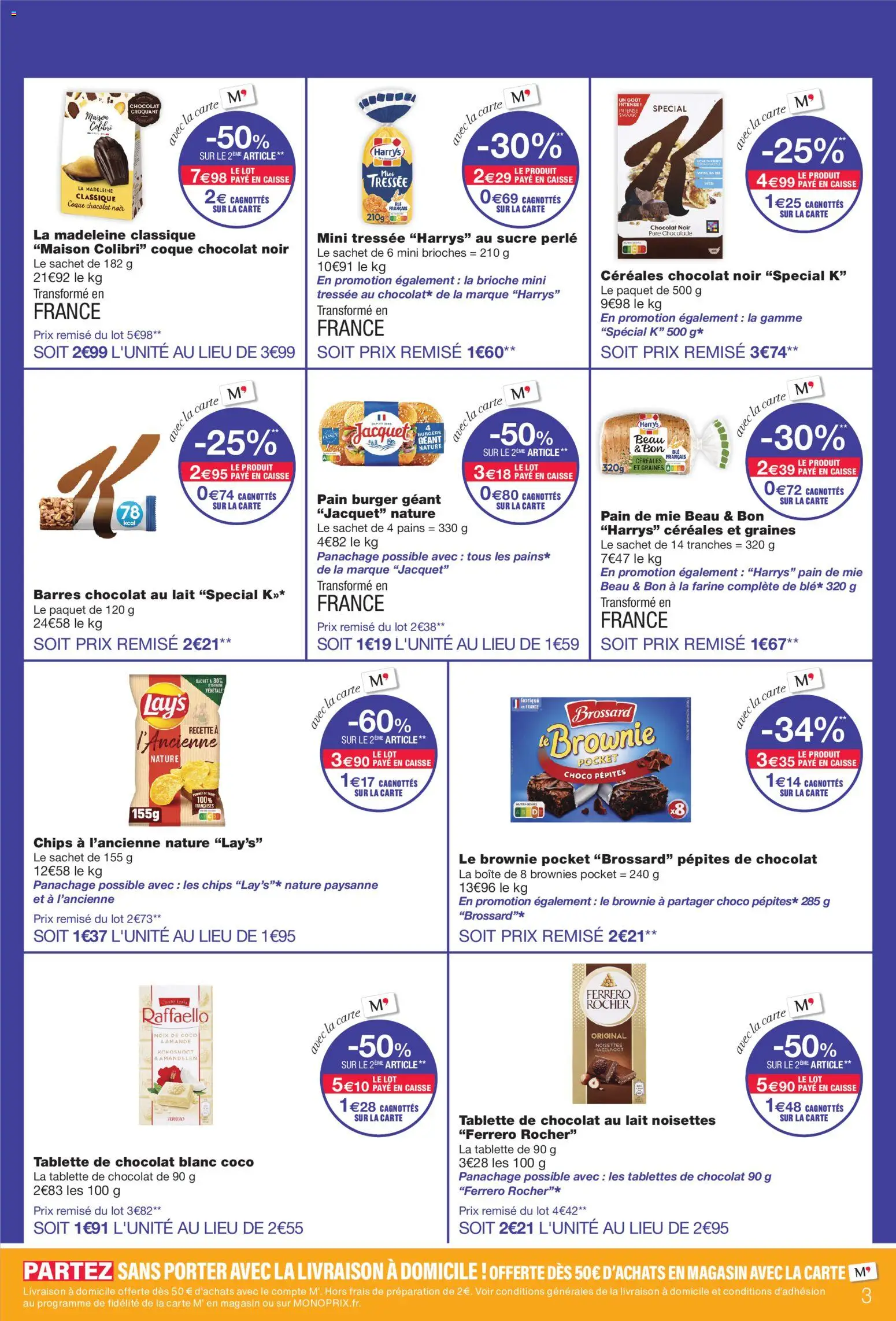 {H1} | Page: 3 | Produits: Tablettes de chocolat, Graines, Brownies, Chips