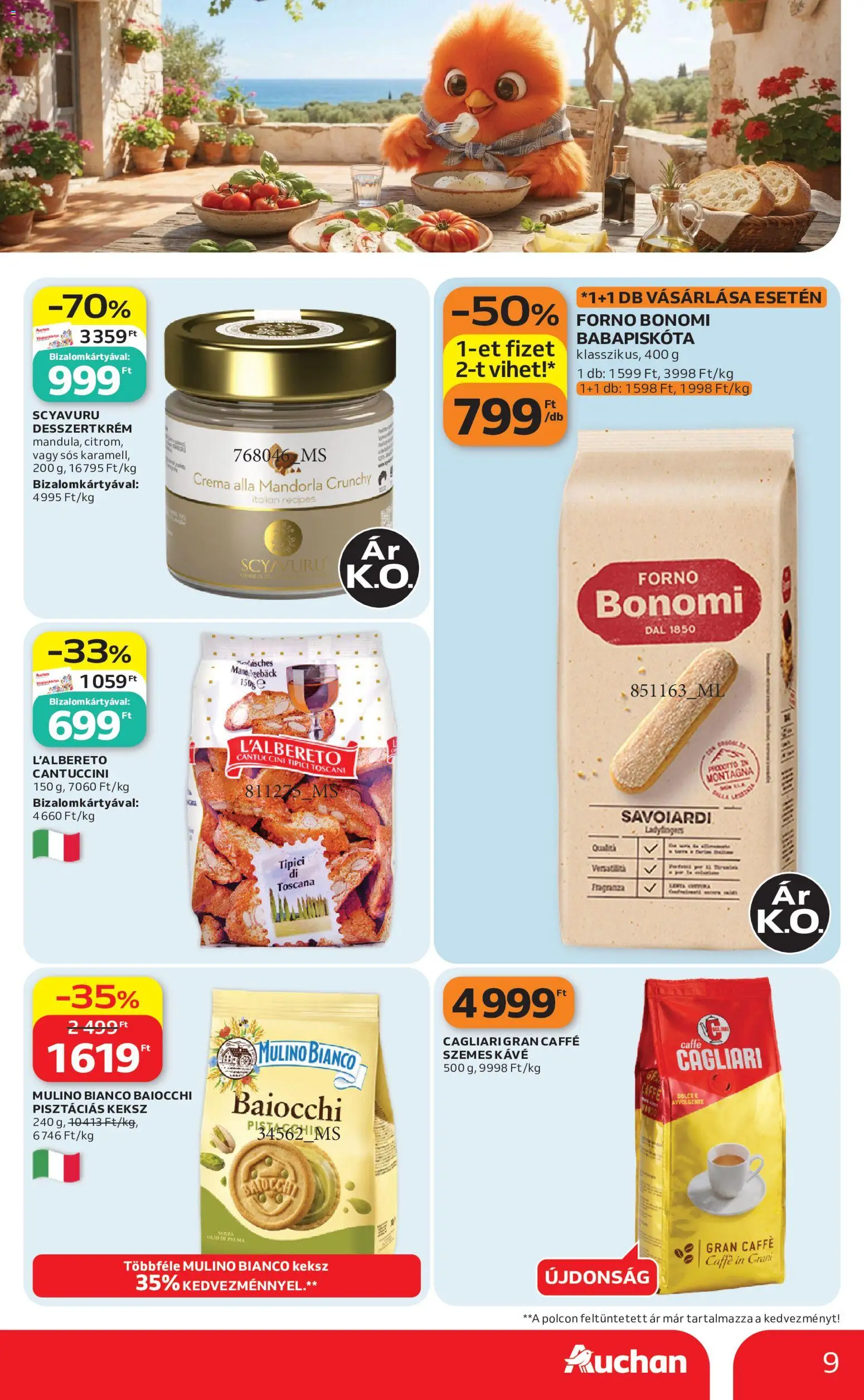 Auchan akciós ujság - amely érvényes a következő dátumtól: 2026.09.10. | Oldal: 9 | Termékek: Mulino Bianco, Szemes kávé, Cantuccini, Keksz