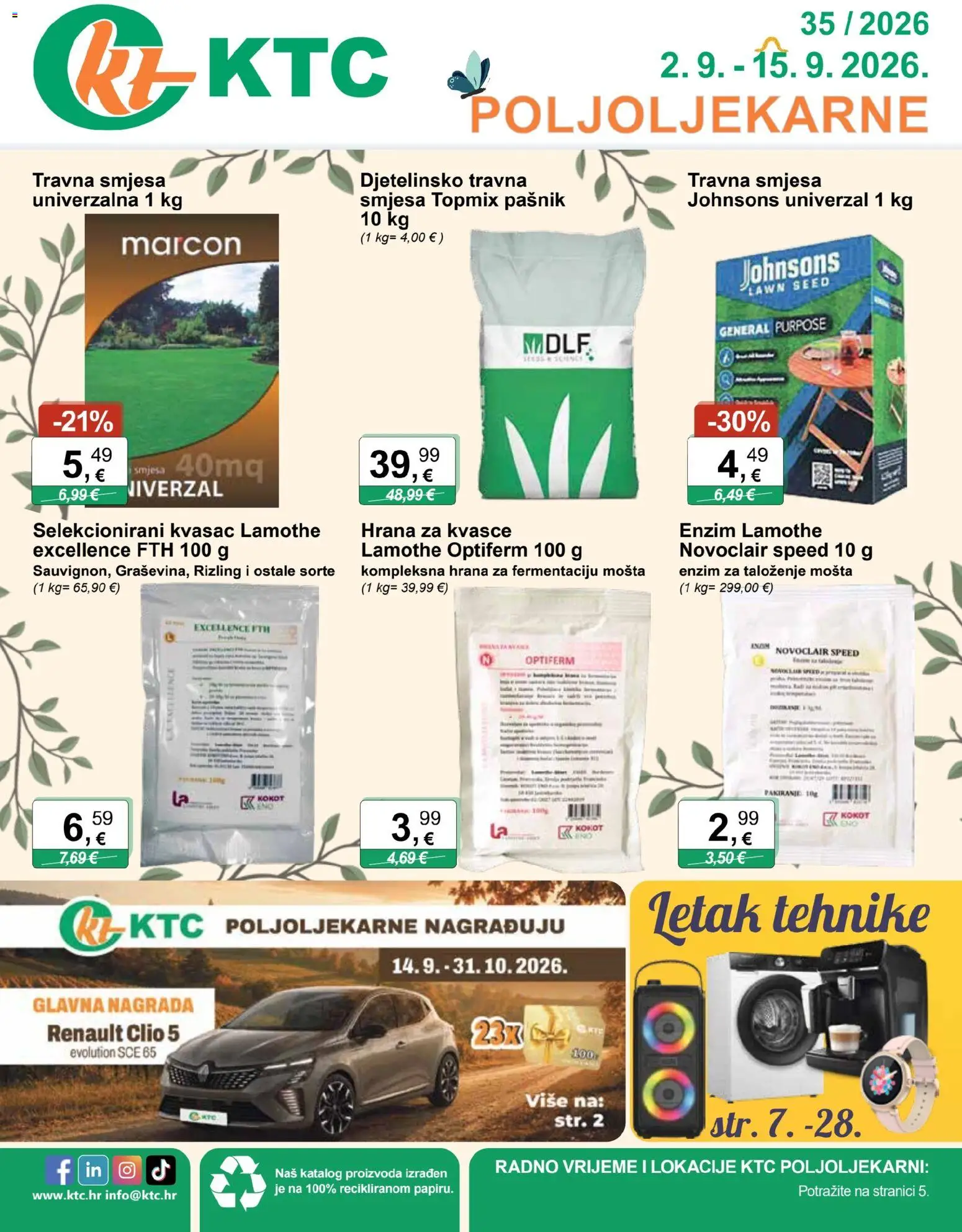 KTC katalog | vrijedi od 02.09.2026 | Stranica: 1 | Proizvodi: Travna smjesa, Kvasac