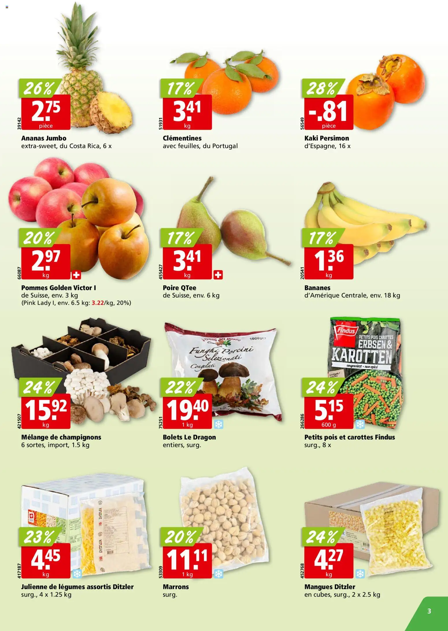 Aligro aktionen Chavannes, Matran, Genève, Sion – gültig ab 12.10.2026 | Seite: 3 | Produkte: Champignons, Erbsen, Ananas, Kaki