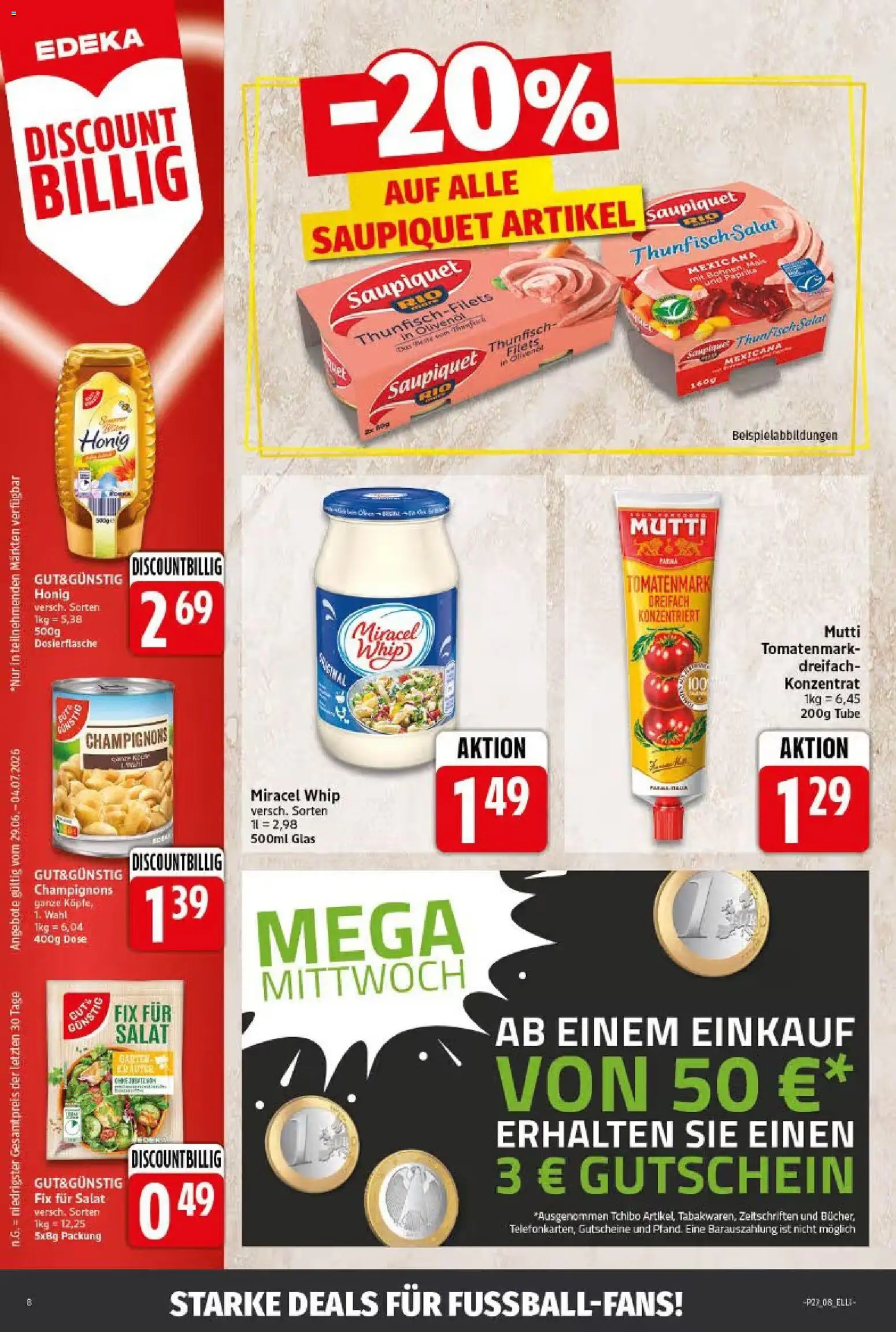Elli Markt Prospekt Langenberg – gültig ab 29.06.2026 | Seite: 8 | Produkte: Thunfisch, Miracel whip, Champignons, Salat