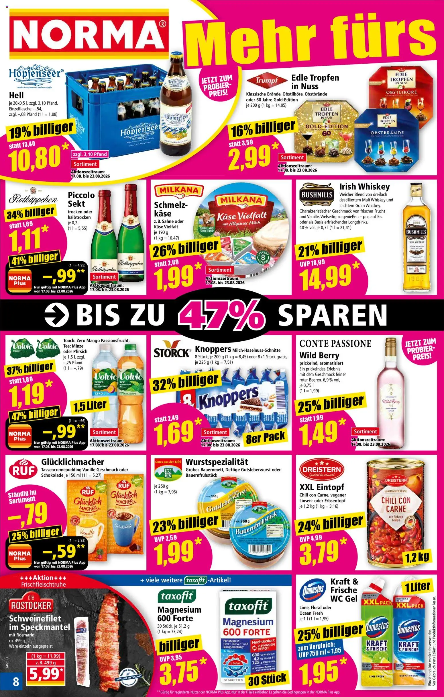 Norma Prospekt – gültig ab 17.08.2026 | Seite: 8 | Produkte: Käse, Knoppers, Rotkäppchen, Eis