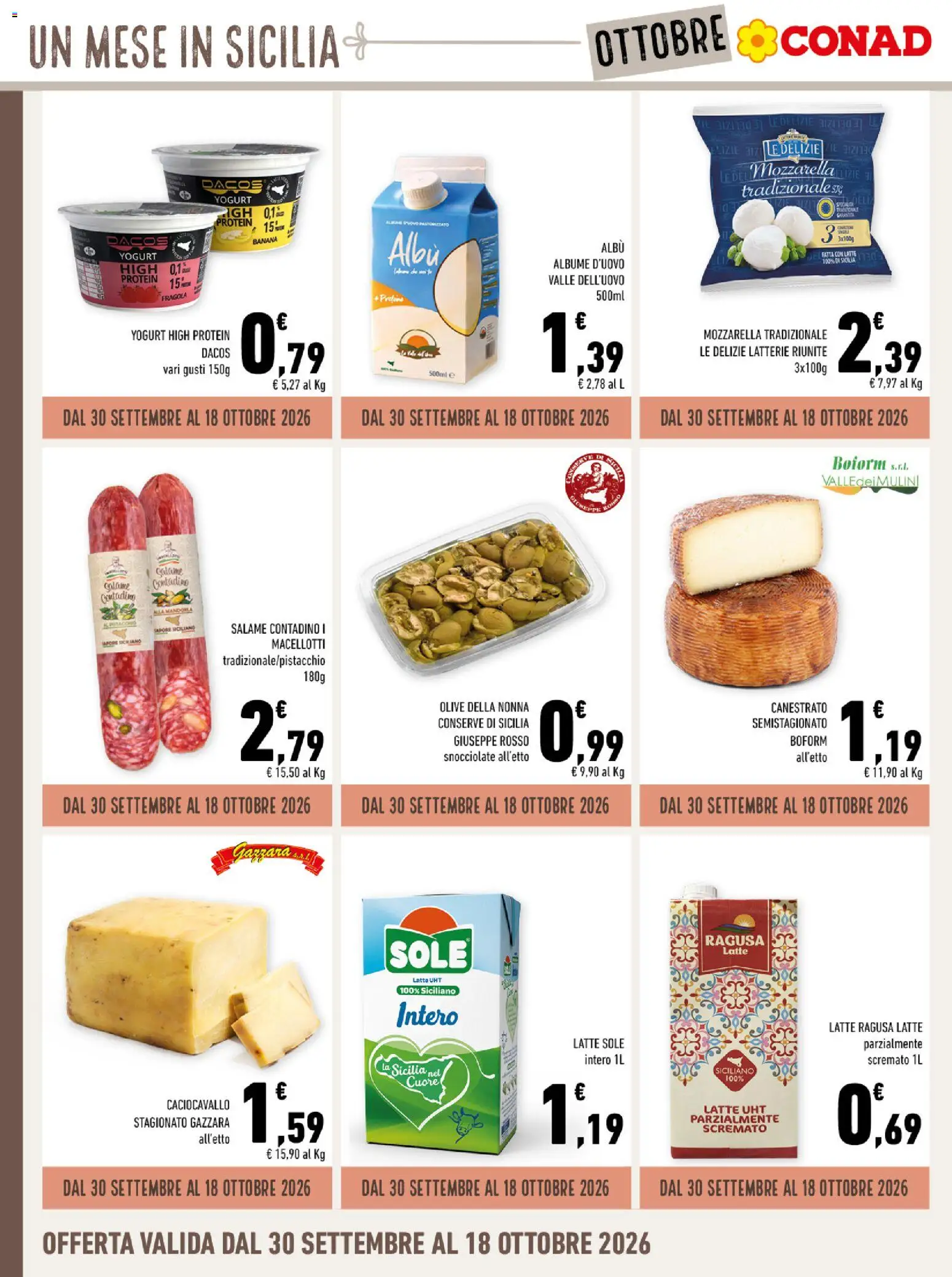 Volantino Conad del 30/09/2026 | Pagina: 2 | Prodotti: Yogurt, Mozzarella, Latte parzialmente scremato, Conserve