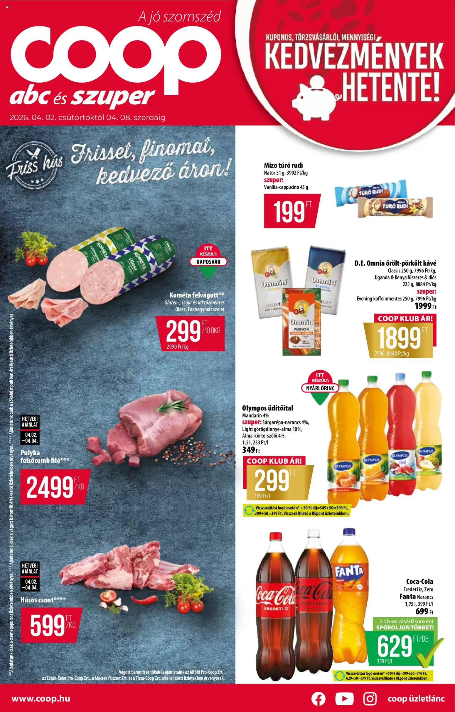 COOP akciós ujság - amely érvényes a következő dátumtól: 02.04.2026 | Oldal: 1 | Termékek: Fanta, Kávé, Mandarin, Túró