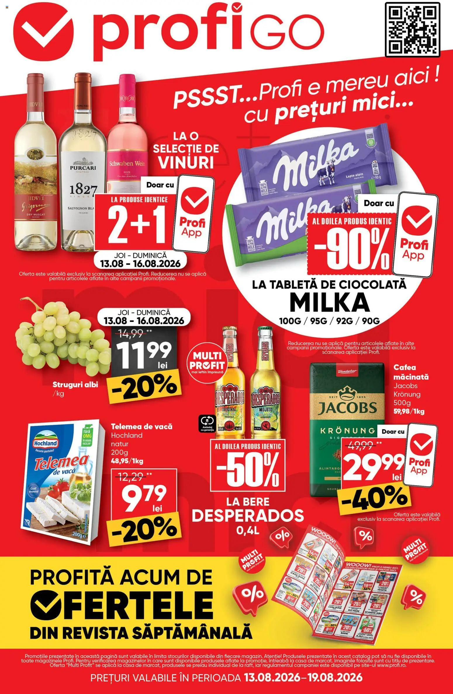 Noul catalog Profi – valabil de la 13.08.2026 | Pagină: 1 | Produse: Cafea macinata, Mici, Jacobs, Bere
